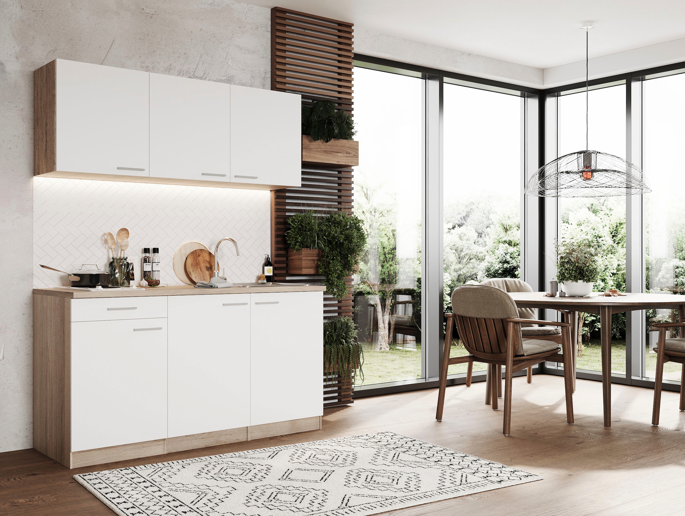 RESPEKTA Pantryküche »Luis, Duo Kochfeld, wahlweise mit Mikrowelle, Korpus Eiche Sägerau,« Breite 150 cm, in exclusiver Konfiguration für OTTO