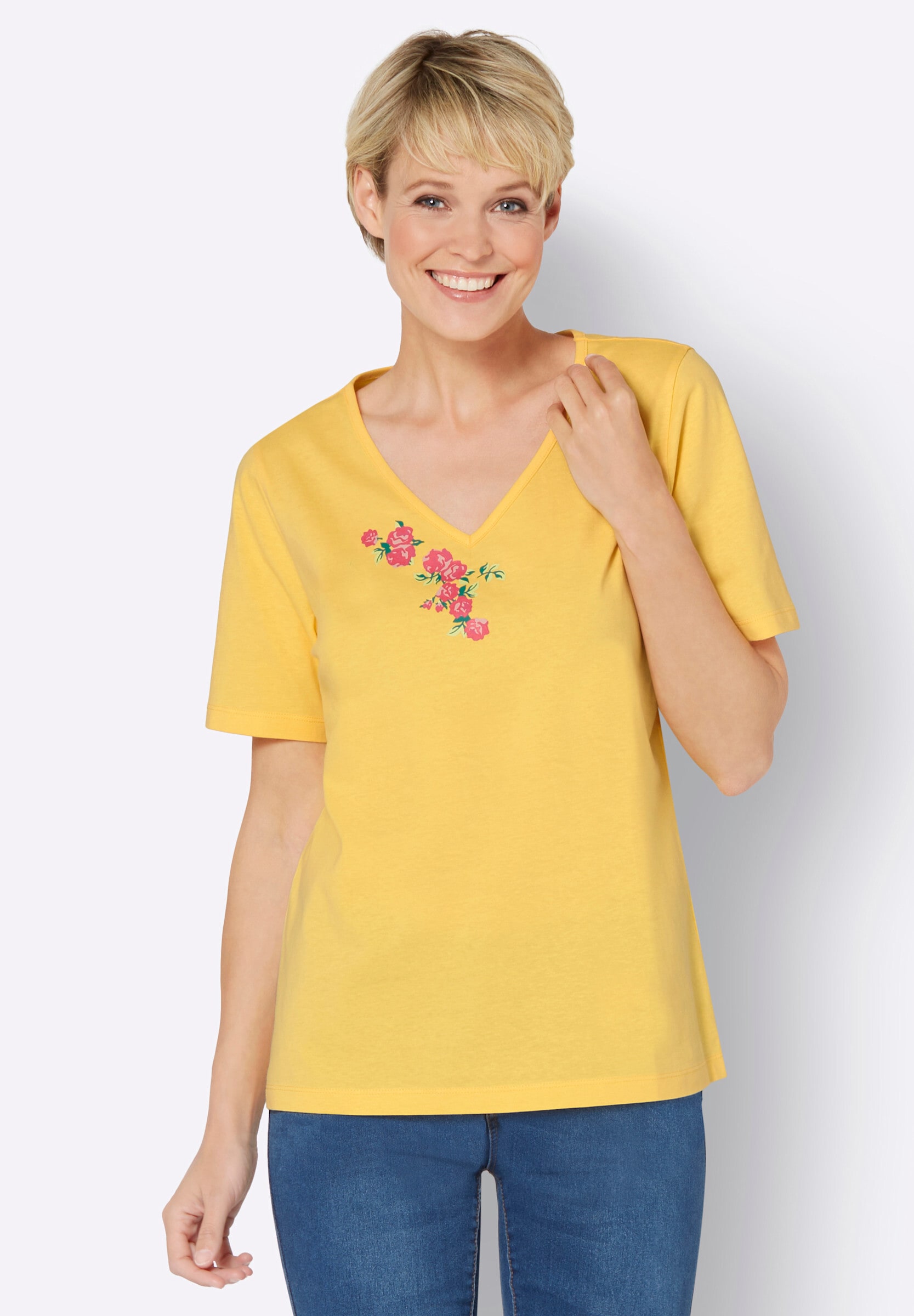 Sieh an! T-Shirt »V-Shirt V-Shirt mit platziertem Print«