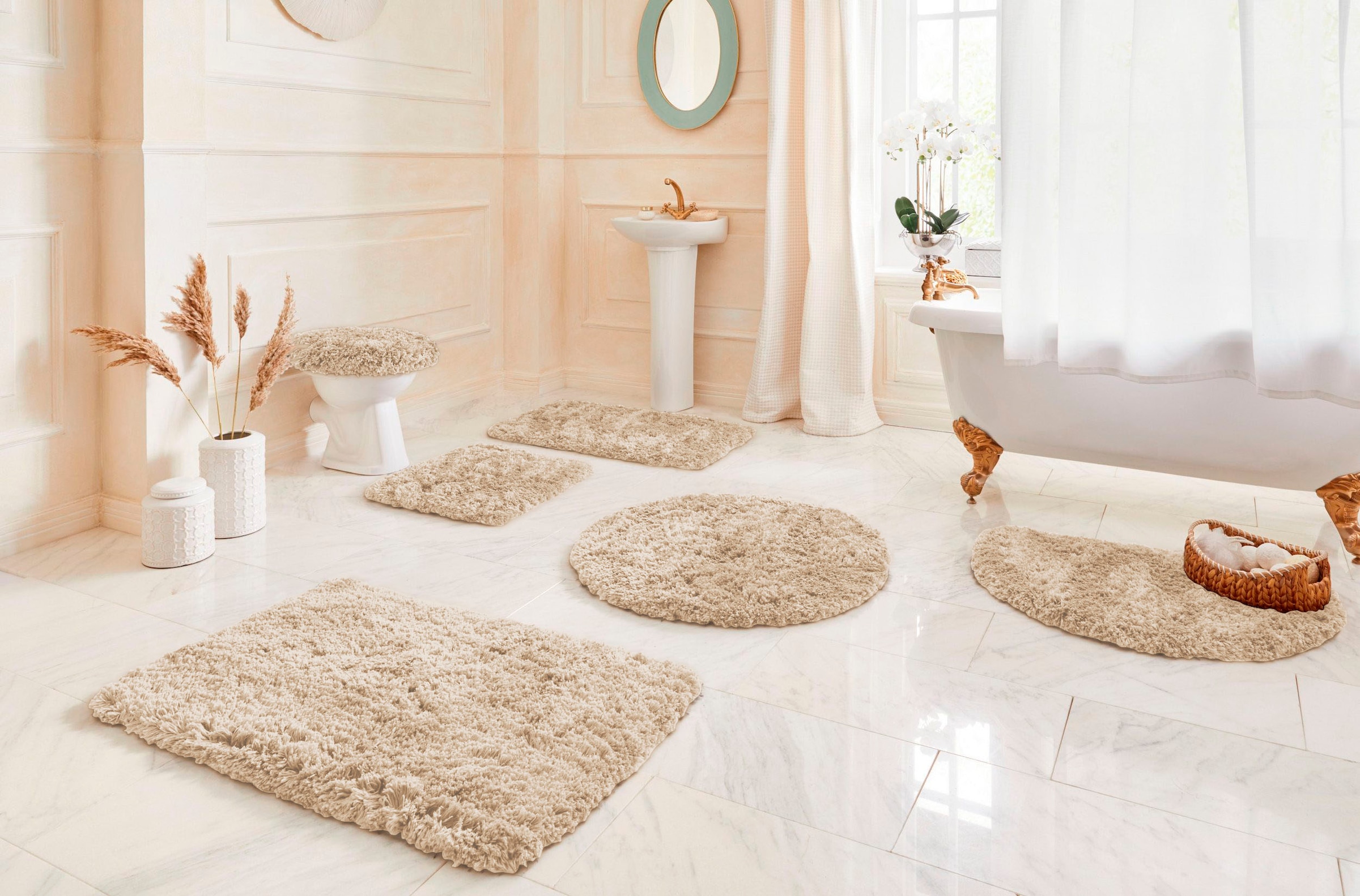 Guido Maria Kretschmer Home&Living Badematte »Micro exclusiv, Badvorleger, Badezimmer Teppich«, rutschhemmend beschichtet, strapazierfähig-schnell trocknend-fußbodenheizungsgeeignet, Badteppich, Badematten auch als 3 teiliges Set & rund erhältlich