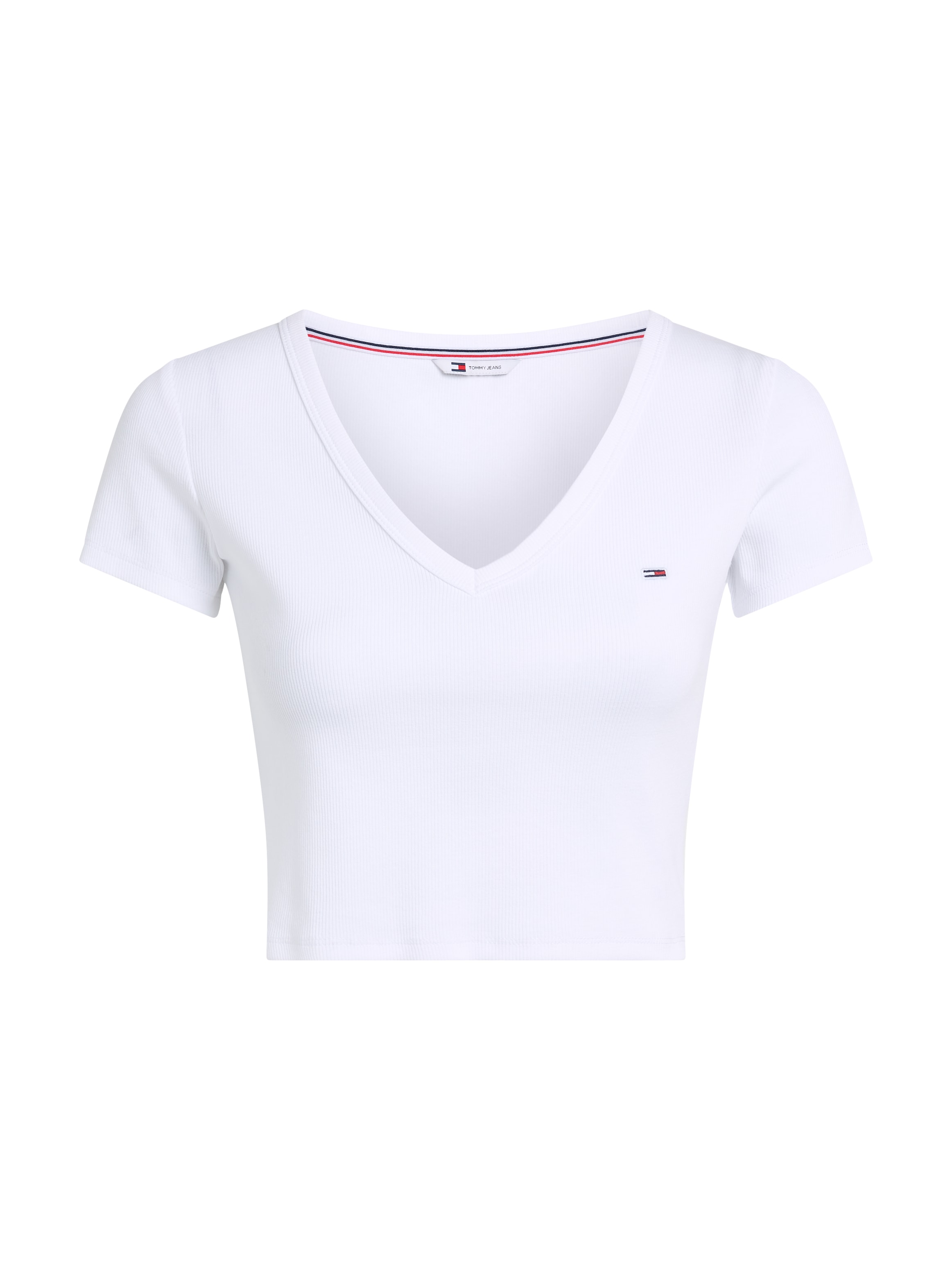 Tommy Jeans T-Shirt »TJW SLIM CRP ESSENTIAL RIB V SS«, in Rippoptik