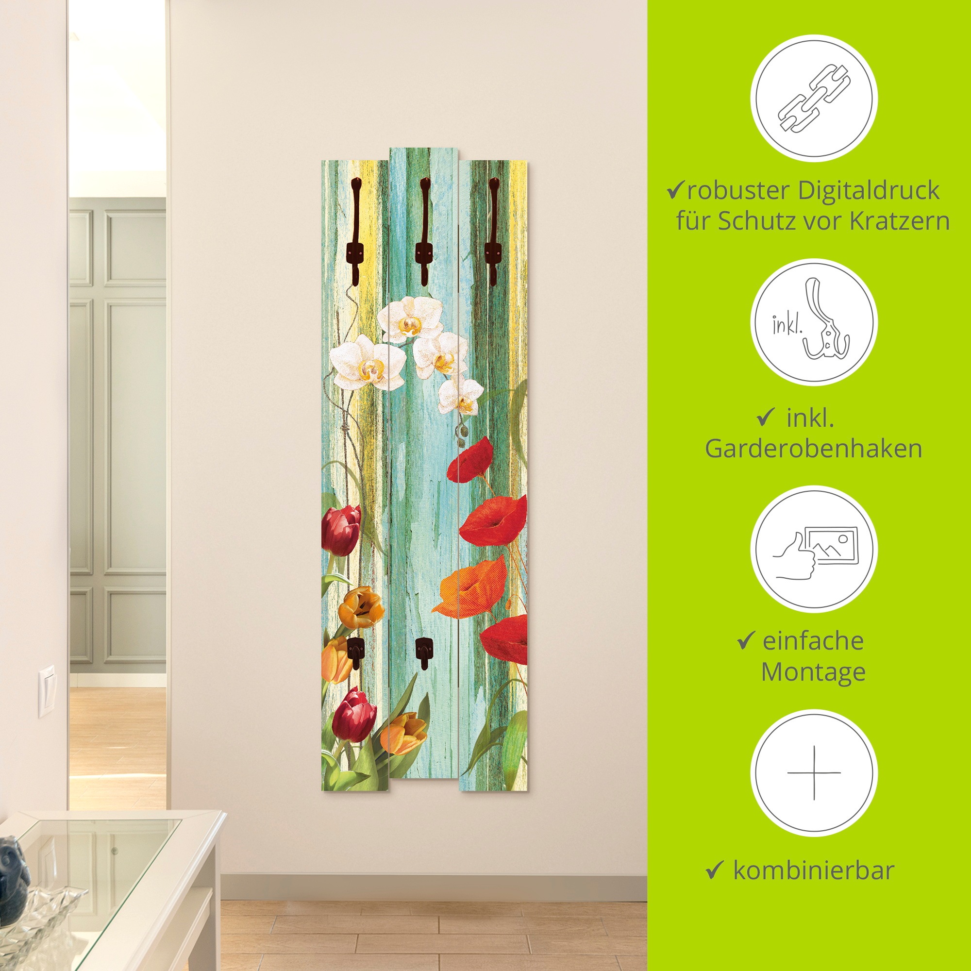 Artland Garderobenleiste »Farbvolle Blumen«, teilmontiert