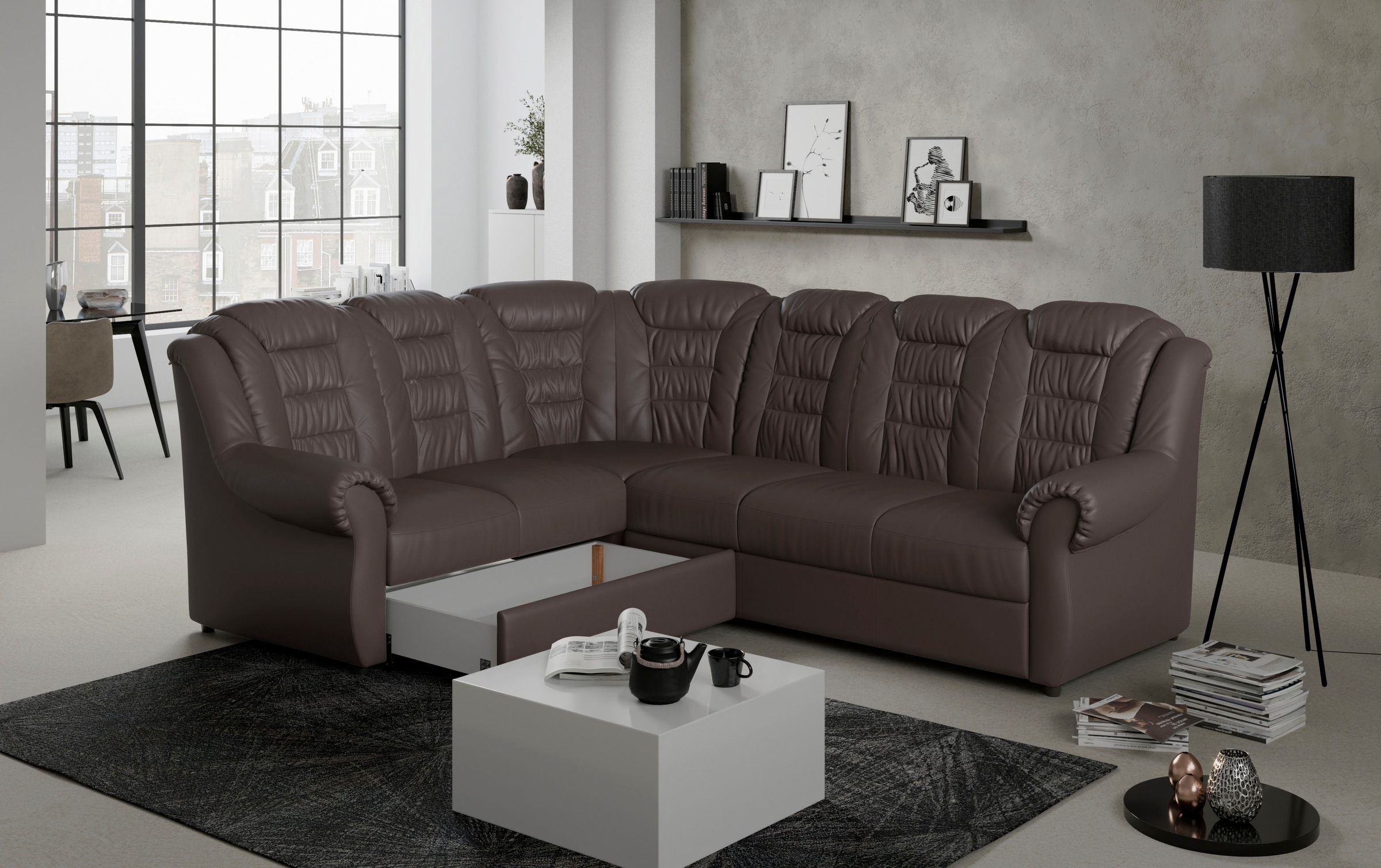 Home affaire Ecksofa »Boston L-Form«, mit hoher Rückenlehne, wahlweise mit Bettfunktion & Stauraum