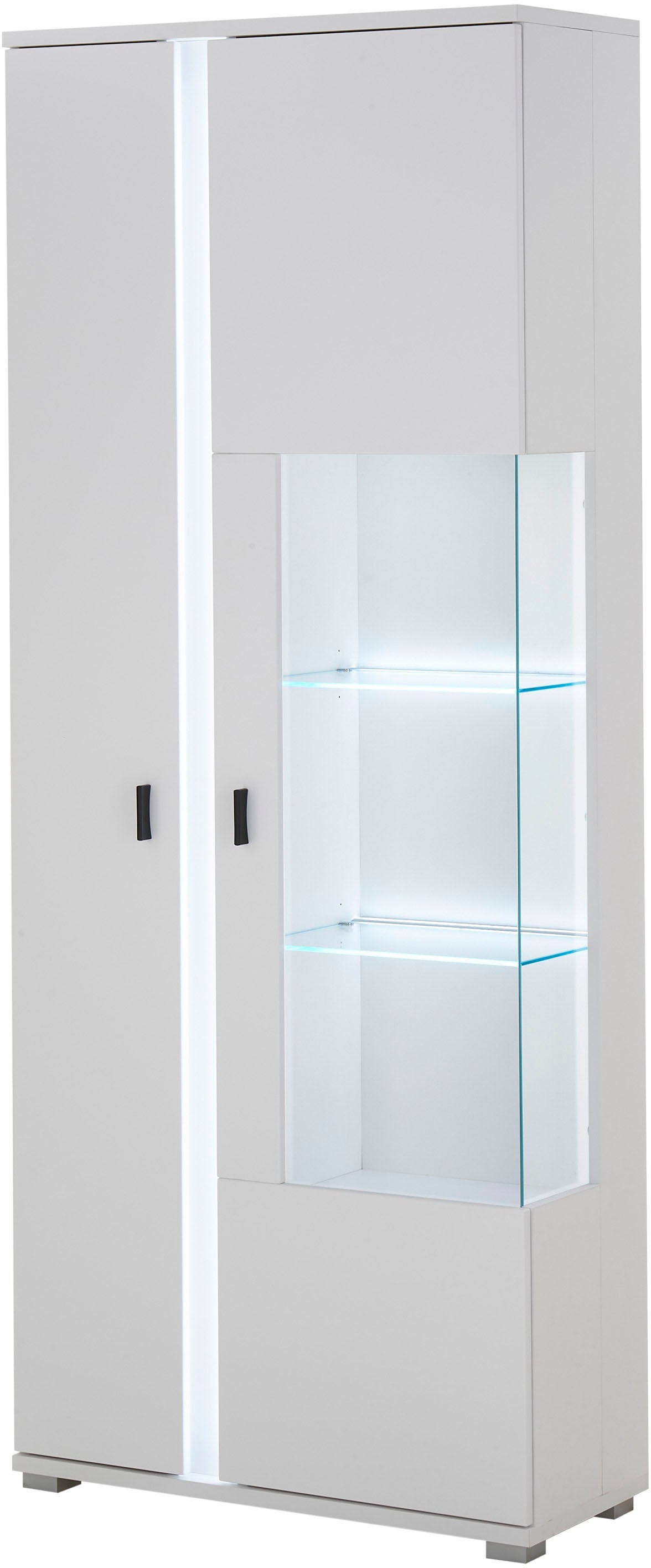 INOSIGN Vitrine »LONG ISLAND, Stauraumvitrine«, (1 St.), in moderner Trendfarbe,inklusive senkrechter Beleuchtung,Breite 80 cm