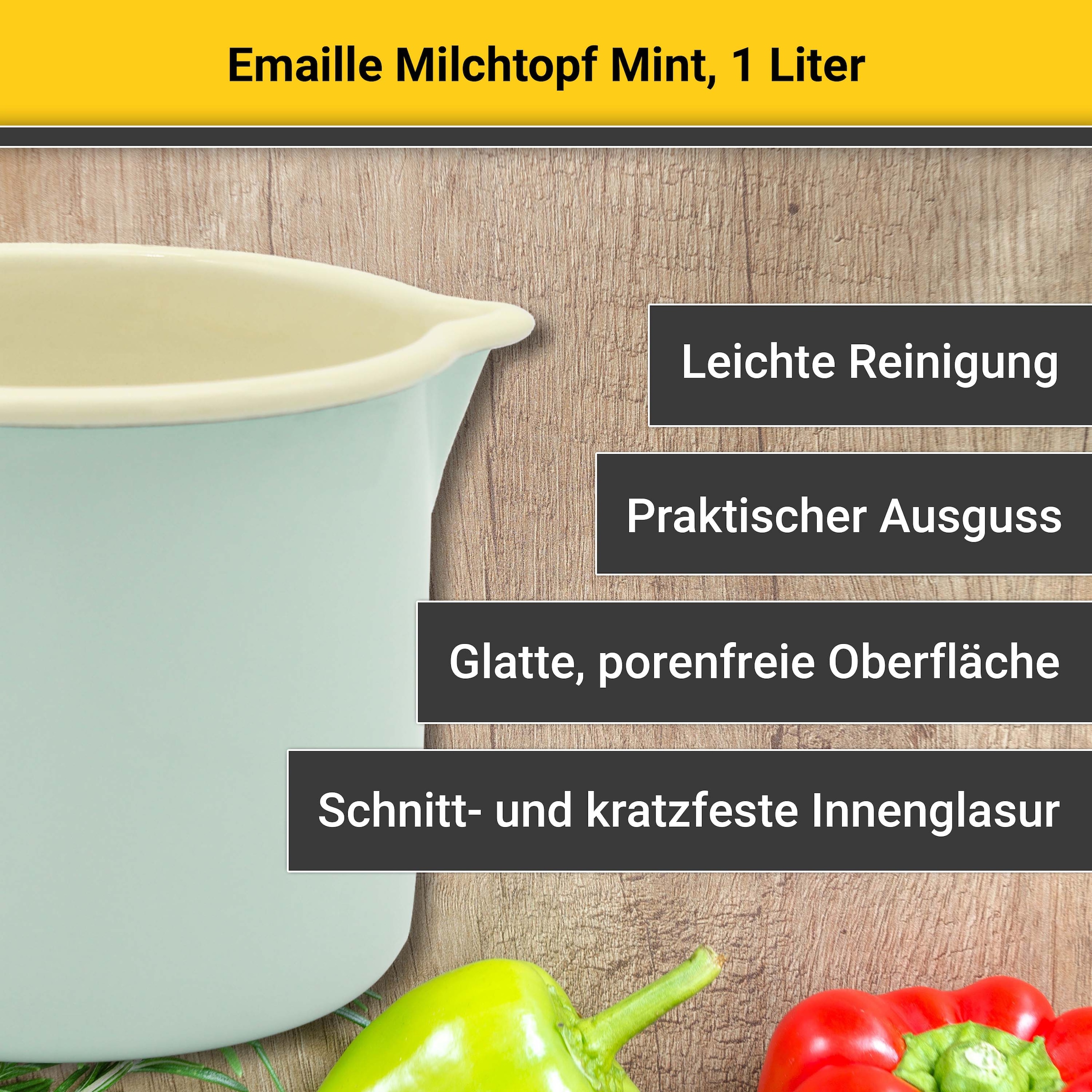 Krüger Milchtopf, Emaille, (1 tlg.), Literskala, 1 Liter, für Induktions-Kochfelder geeignet