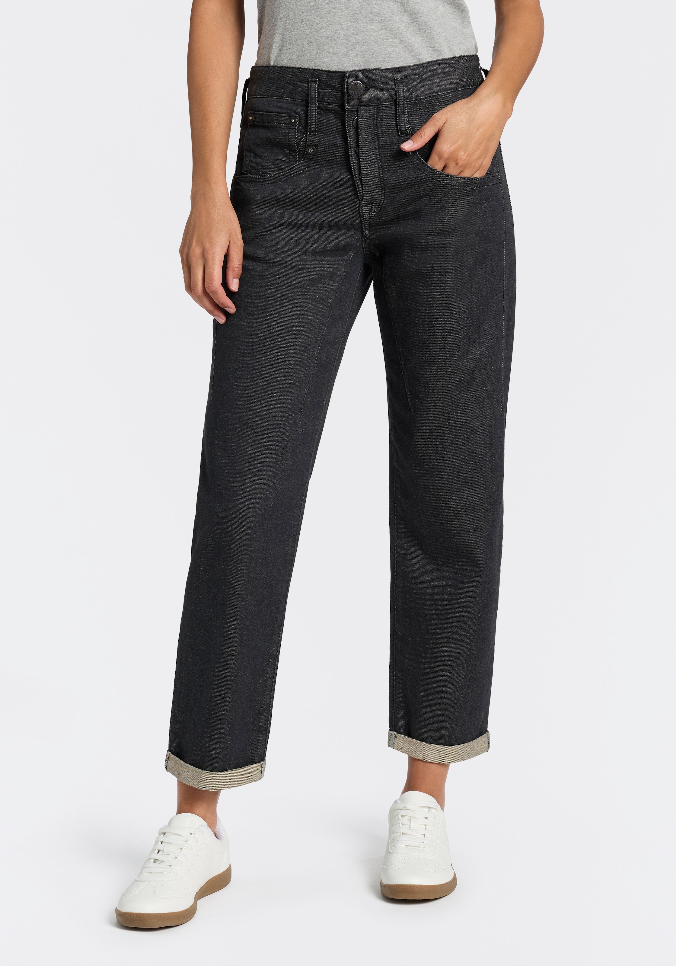 Herrlicher Boyfriend-Jeans »Shyra Tap Denim Grey Light Stretch« High Waist mit Umschlagsaum