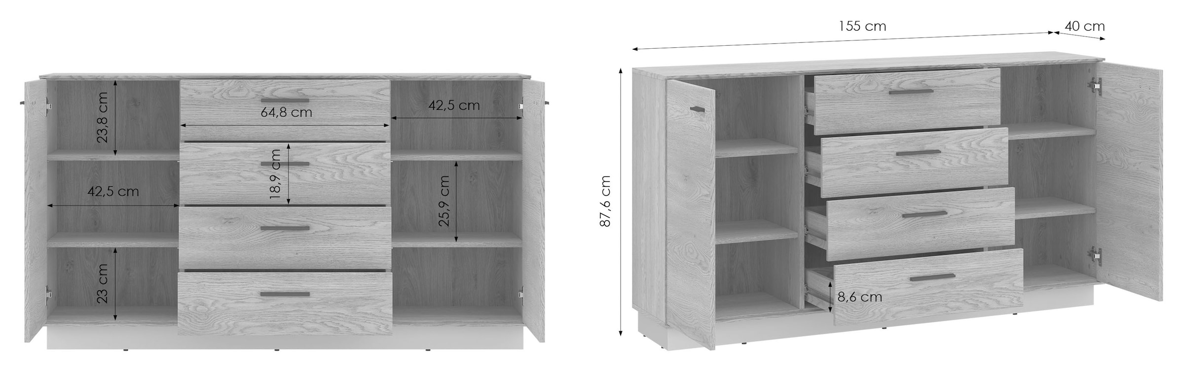 Home affaire Kommode »LAGOON« modernses Sideboard, Breite ca.155 cm, 2 Türen und 4 Schubkasten