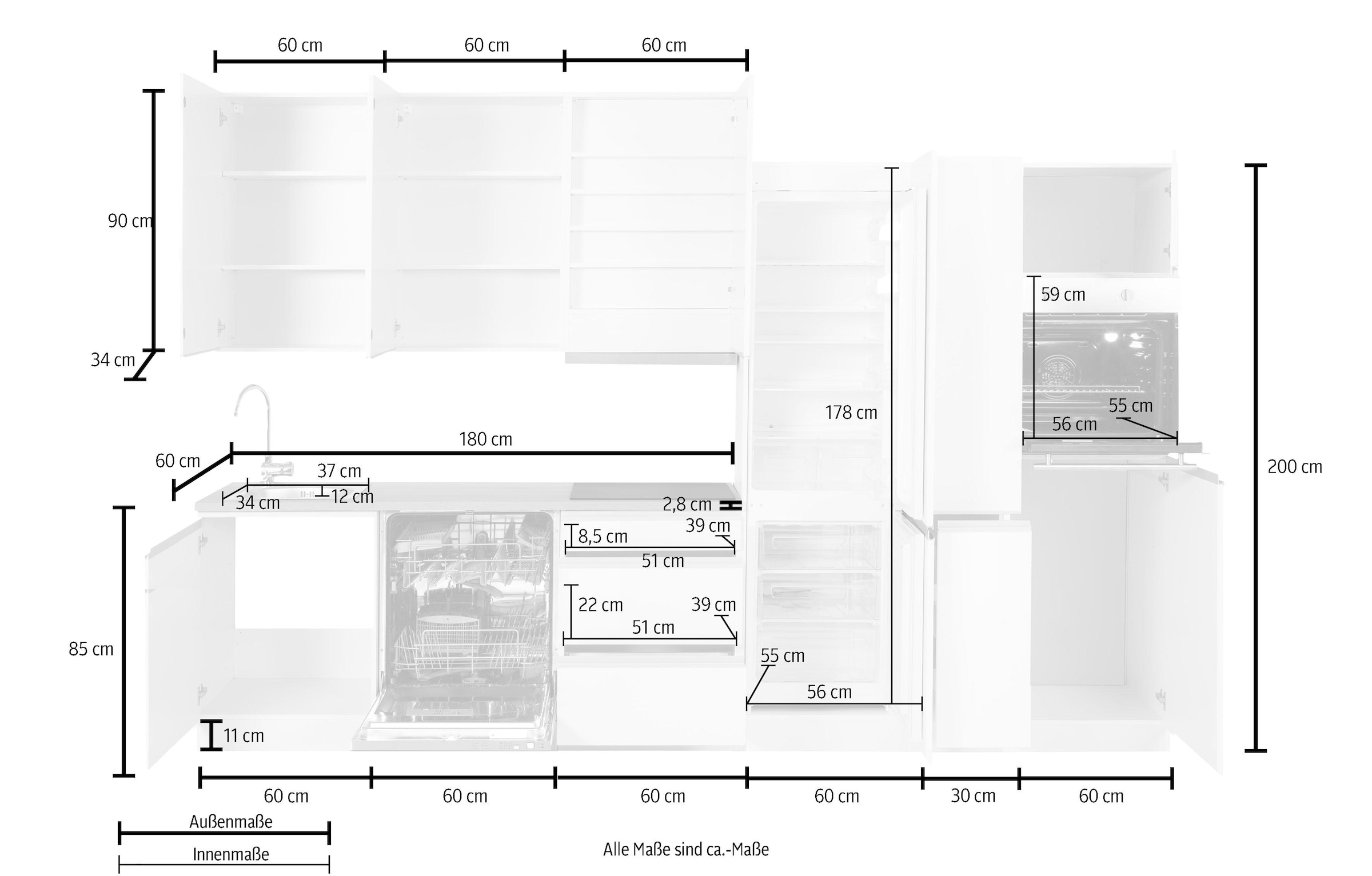 KOCHSTATION Küchenzeile »KS-Ohio«, mit E-Geräten, Breite 330 cm