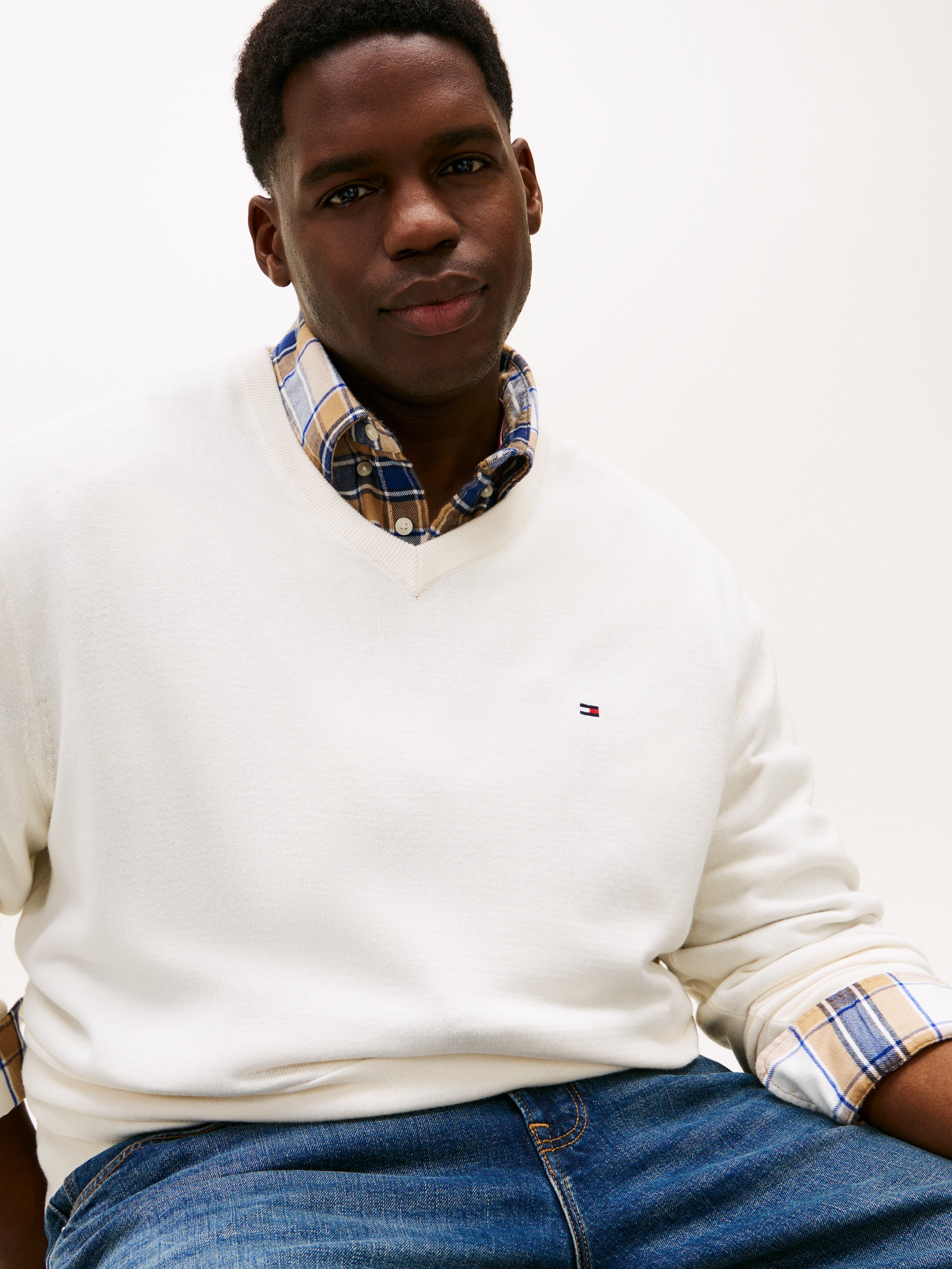 Tommy Hilfiger Big & Tall V-Ausschnitt-Pullover »BT-ESSENTIAL COTTON« Rippbündchen am Ärmel, Saum und Ausschnitt, 