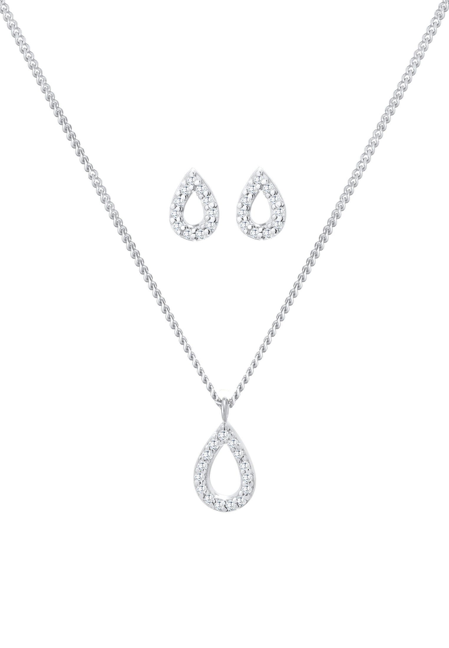 Elli Ohrring und Ketten Set »Schmuckset Tropfen Zirkonia Elegant 925 Silber« ()
