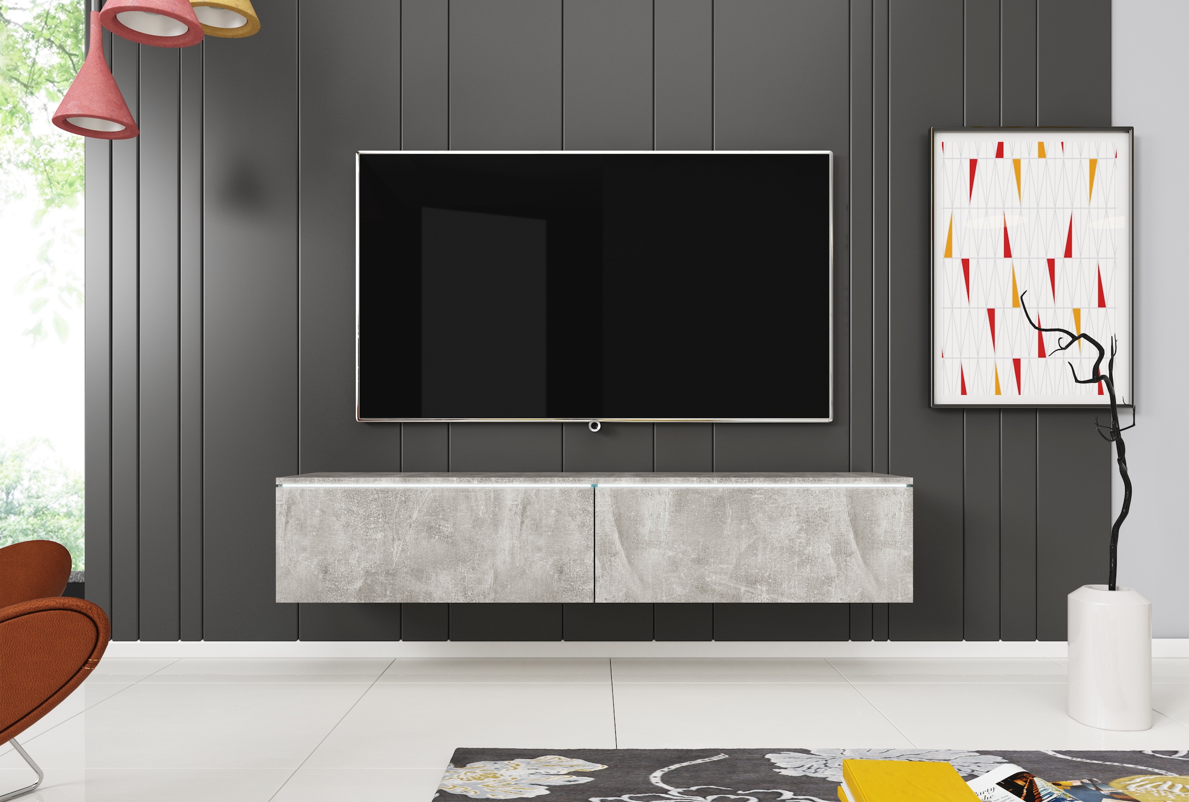 INOSIGN Lowboard »LOWBOARD D, wahlweise mit oder ohne Beleuchtung«, modernes TV-Board ohne Griffe, mit viel Stauraum,stehend und hängend