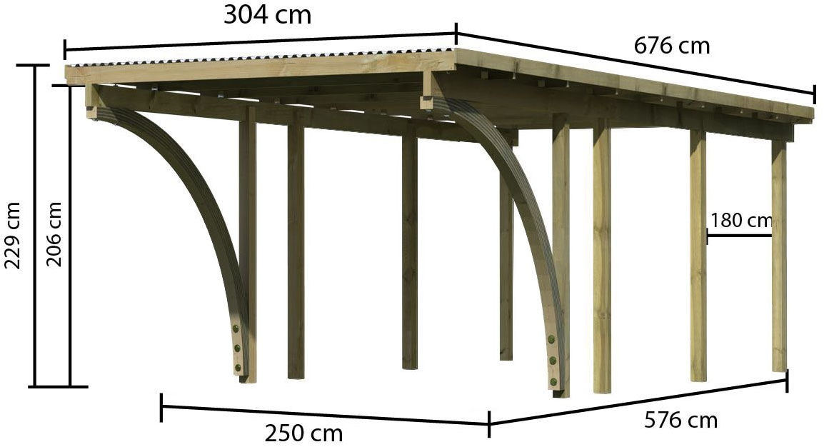 Karibu Einzelcarport »»ECO 2« Variante C , kesseldruckimprägniert« Massivholz 250 cm KDI aus Masivholz