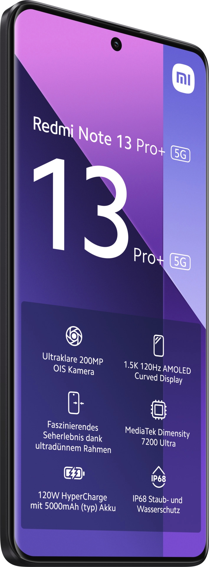 Xiaomi Smartphone »Redmi Note 13 Pro+ 5G 12GB+512GB«, Schwarz, 16,94 cm/6,67 Zoll, 512 GB Speicherplatz, 200 MP Kamera, 200+8+2 MP Triple Hauptkamera und 16 MP Frontkamera