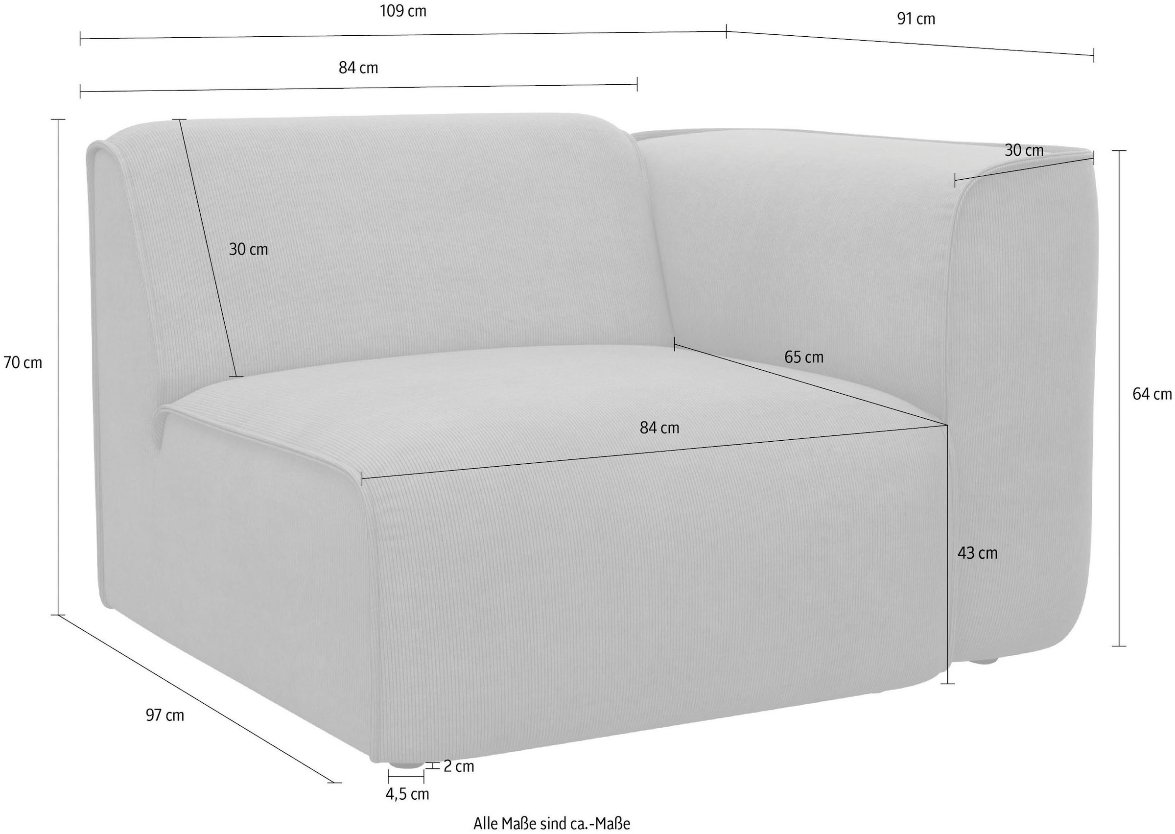 OTTO home Sessel »Sofa-Eckelement, Maße B/T/H: 109/97/46 cm« als Modul oder separat verwendbar, für individuelle Zusammenstellung