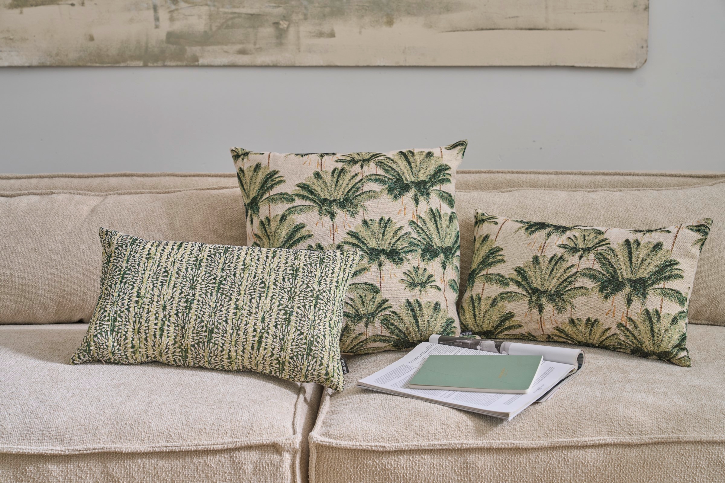 H.O.C.K. Dekokissen »Palm Tree«, Sofakissen inkl. Füllung, 50x30cm, Dekokissen Palmen, Palmekissen grün