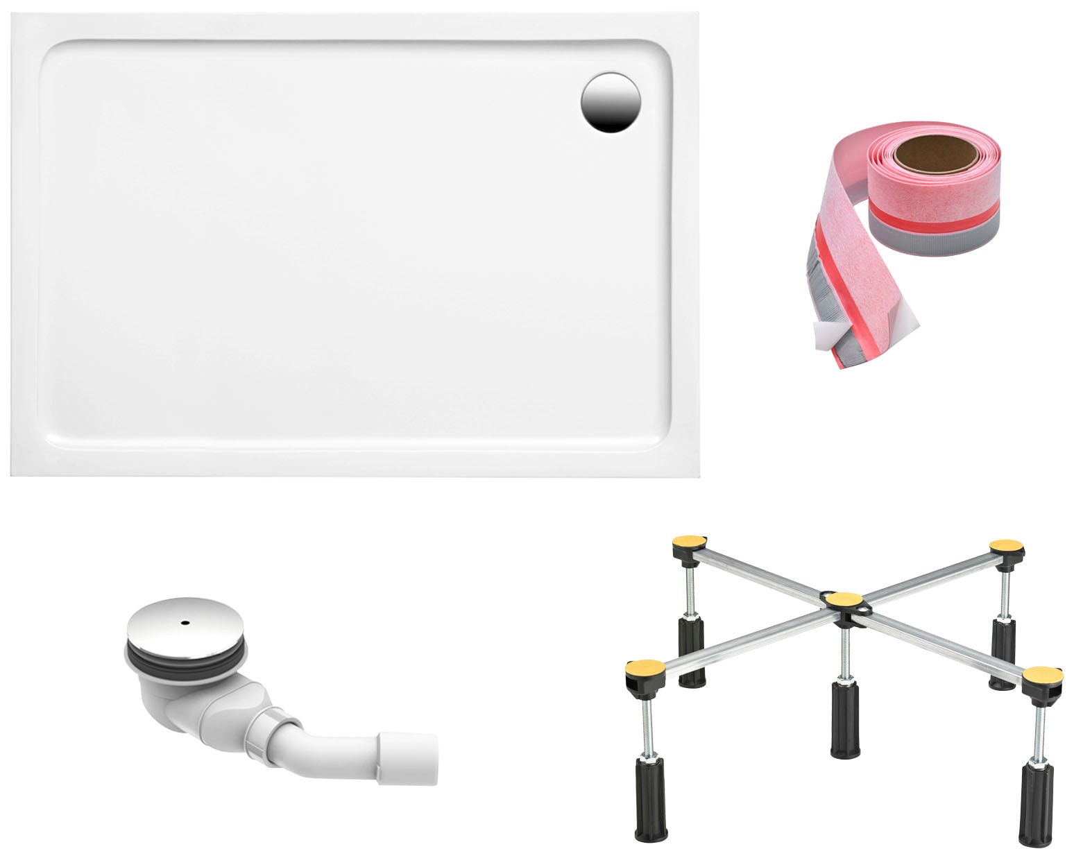 OTTOFOND Duschwanne Set, 140x80x3 cm, mit Fußgestell, Ablaufgarnitur und Fugendichtband