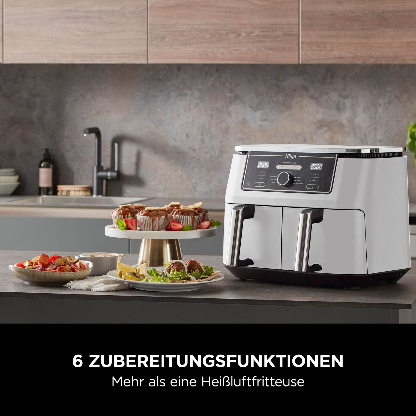 NINJA Heißluftfritteuse »Foodi MAX Dual Zone Heißluftfritteuse AF400EUWH« 2470 W Zwei Gerichte auf zwei Arten gleichzeitig garen