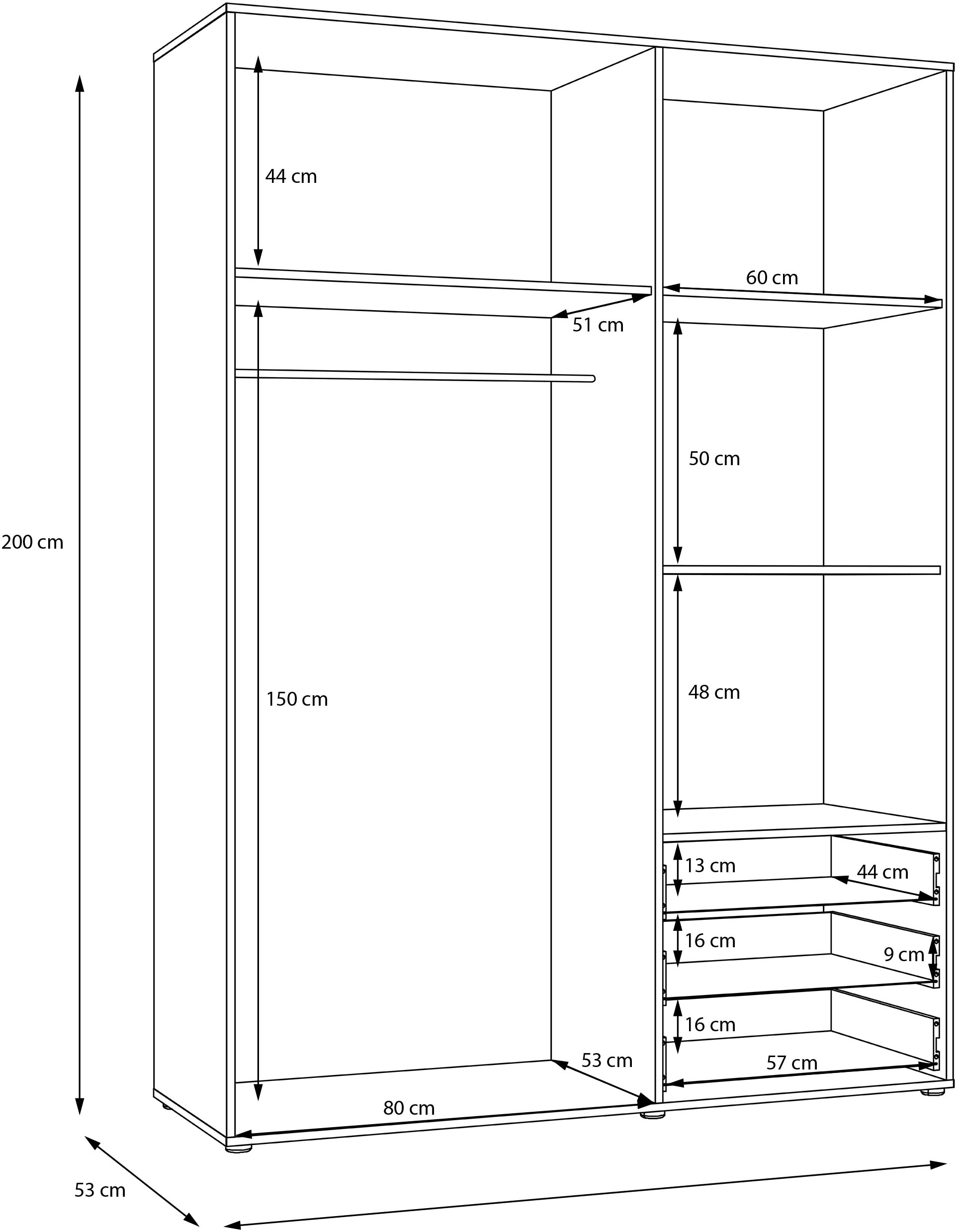 FORTE Drehtürenschrank »Kleiderschrank,zeitloses Design,3 türig« viel Stauraum, Schubladen, Stangengriffe, Made in Europe