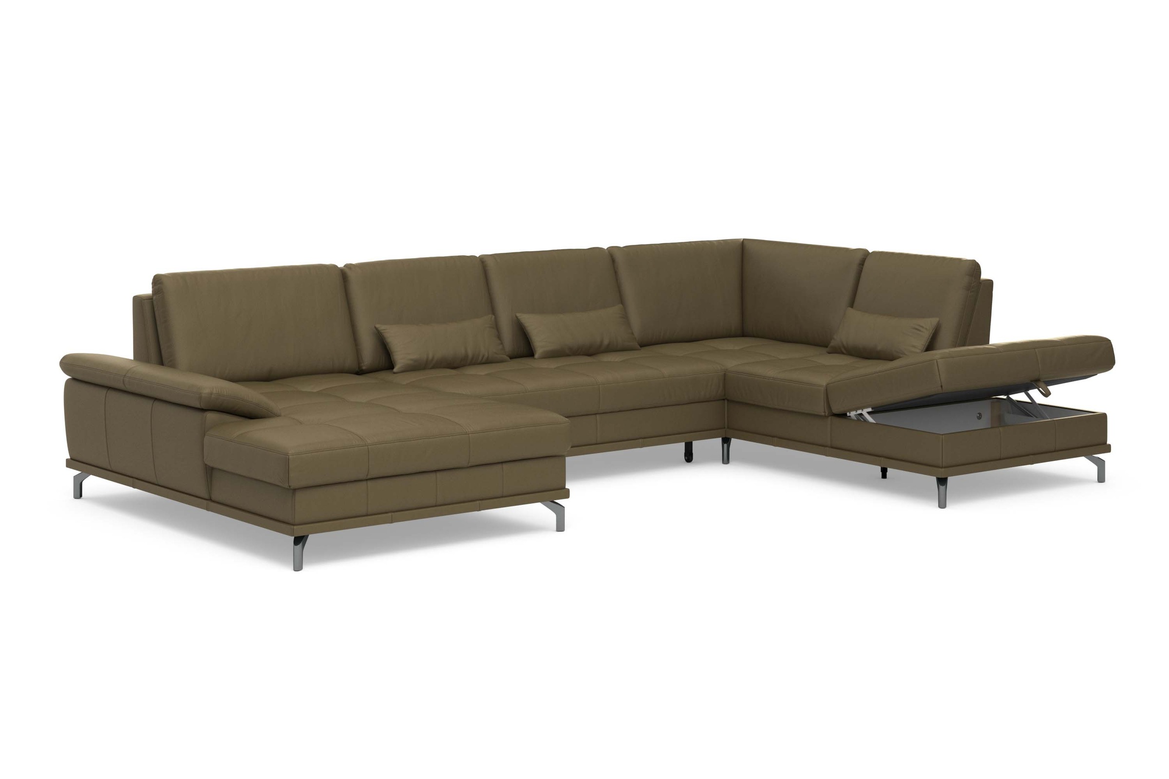 Places of Style Wohnlandschaft »Costello U-Form, mit Sitztiefenverstellung, Armteilverstellung und«, 3 Nierenkissen, optional Bettfunktion und Bettkasten