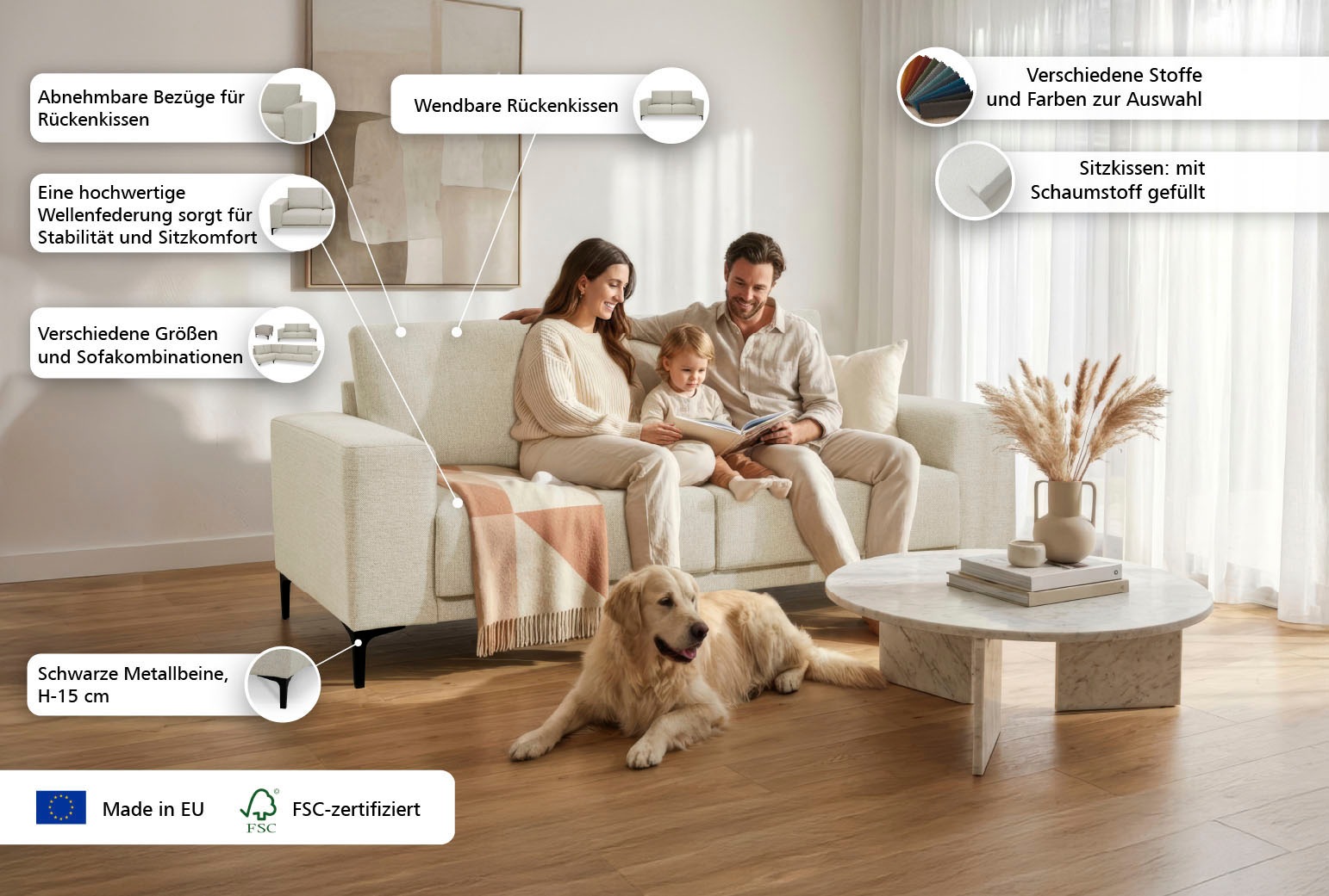 OTTO home 2-Sitzer »Xander« Breite 164 cm, Webstoff, Soft-Touch Chenille, schwarze Metallfüße