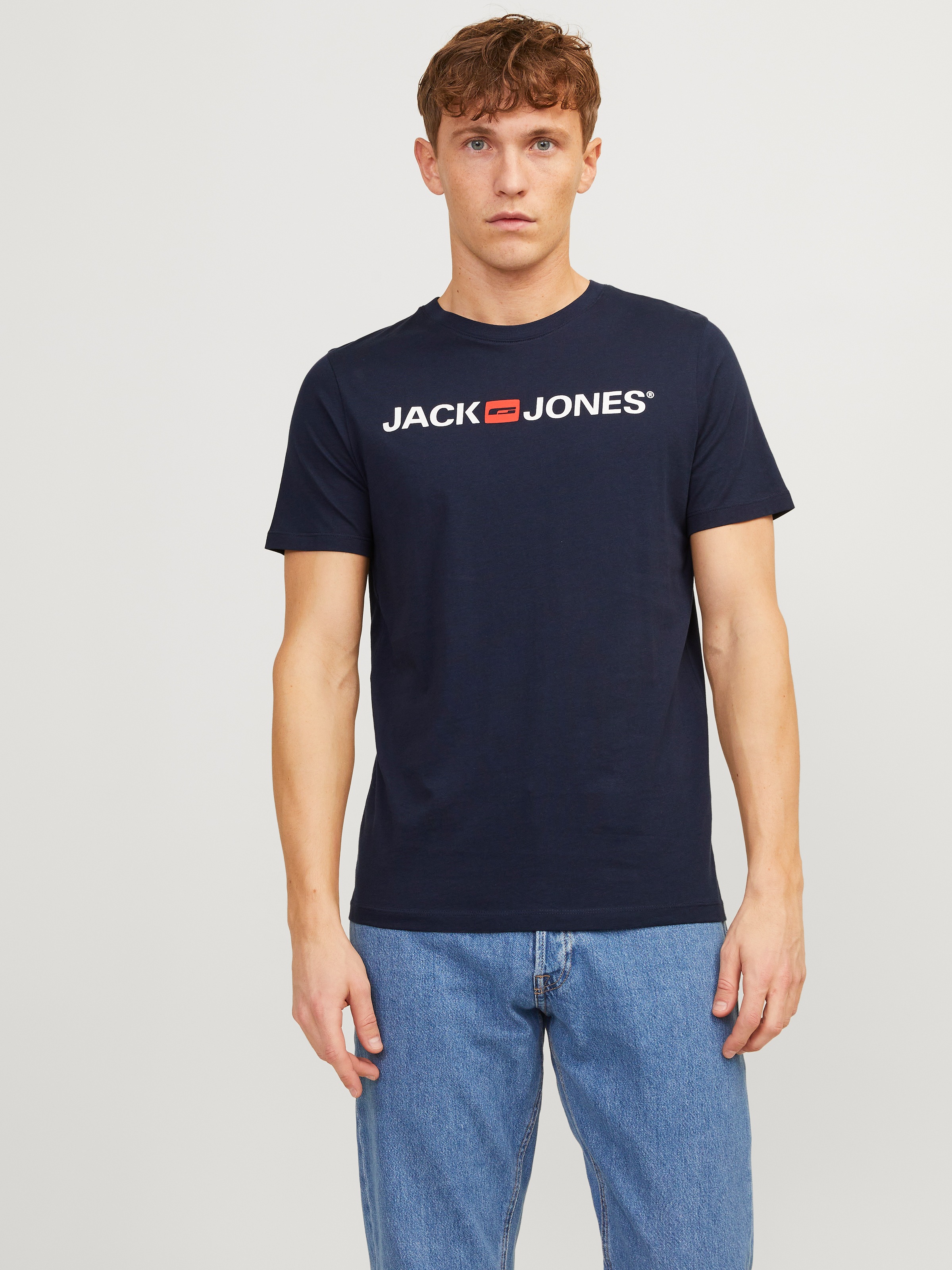 Jack & Jones Rundhalsshirt »JJECORP im 3er Pack mit Print und Rundhalsausschnitt«, 3 Stk. unifarben, modisch, regular fit, Baumwolle, Rundhals

