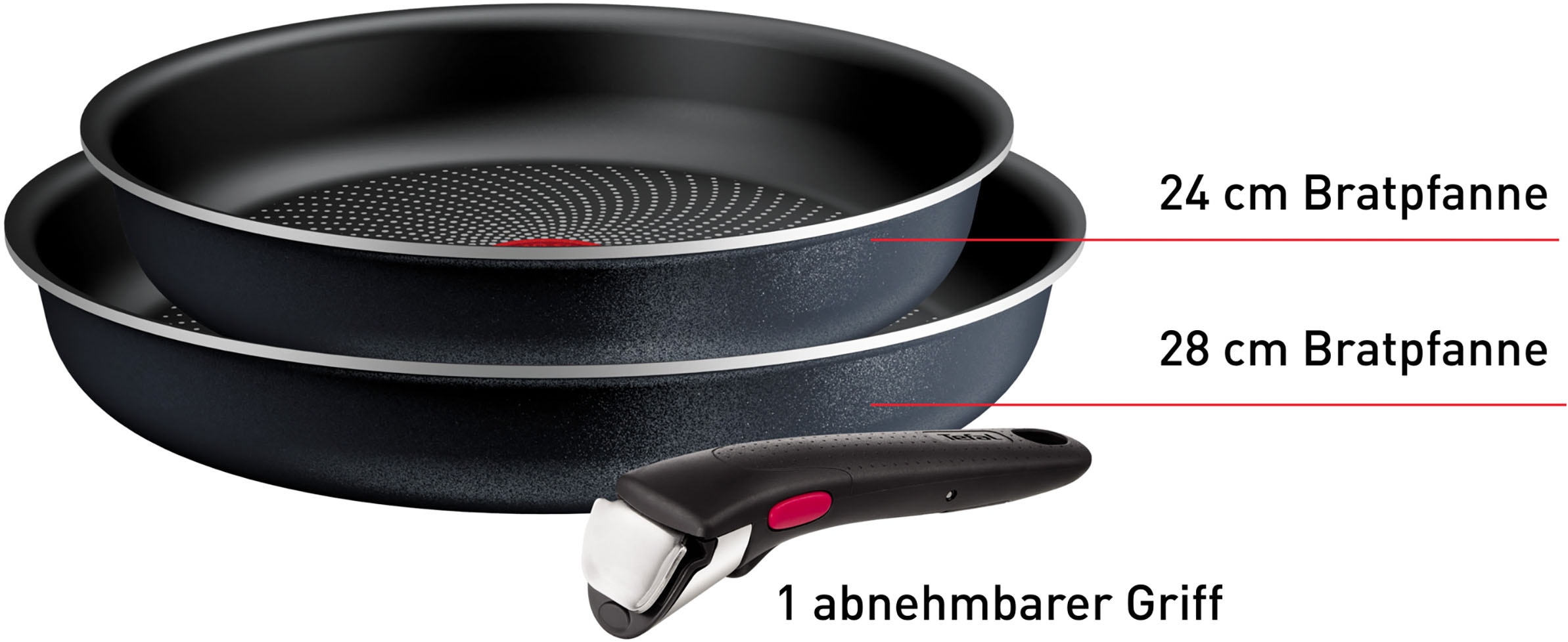 Tefal Pfannen-Set »Ingenio So'Light«, Aluminium, (Set, 3 tlg.), Light Tech Technology, abnehmbarer Griff, platzsparend, made in France