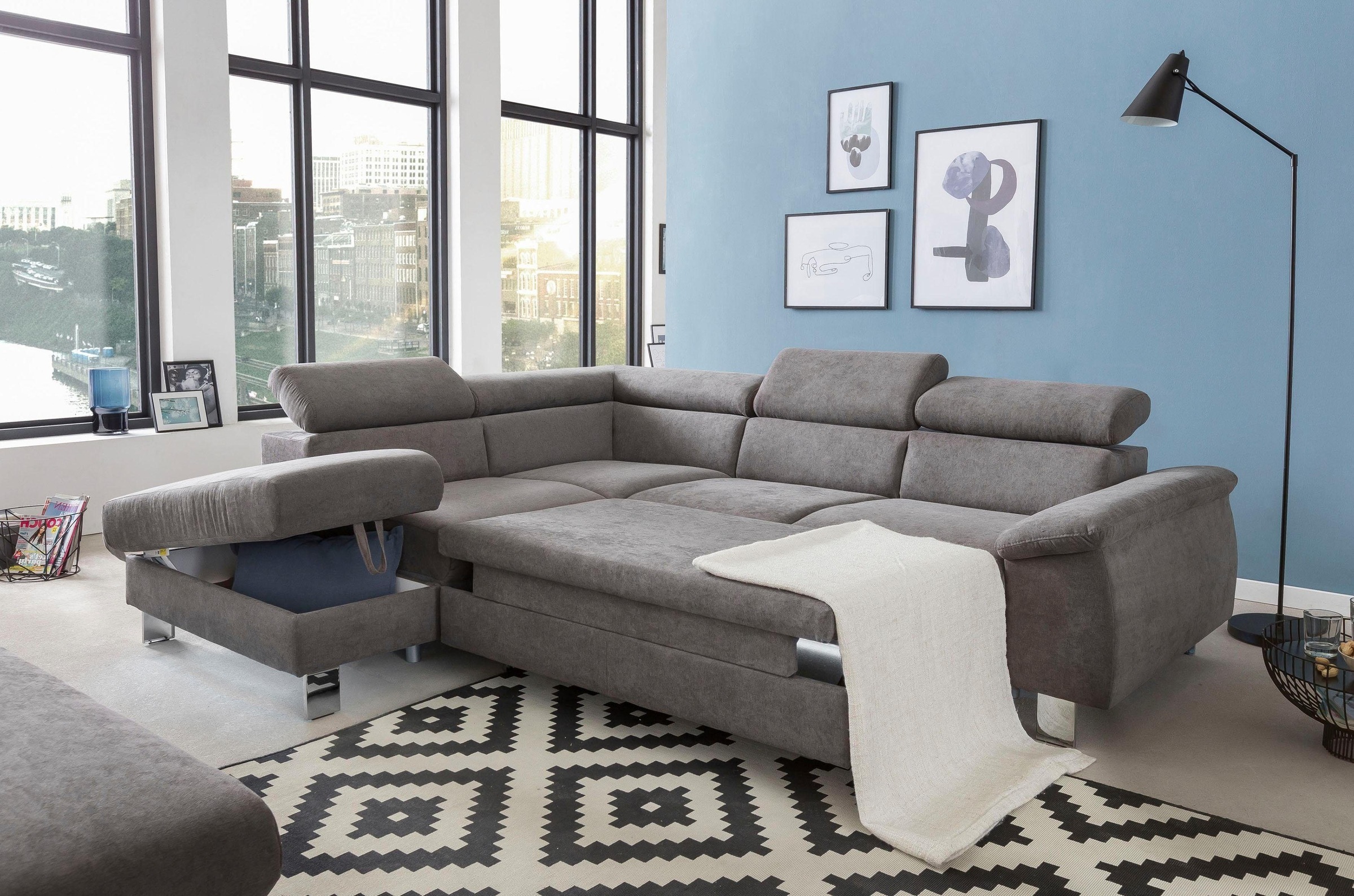 COTTA Polstergarnitur »Komaris L-Form«, (Set), Set bestehend aus: Ecksofa mit Kopfteilverstellung & Hocker