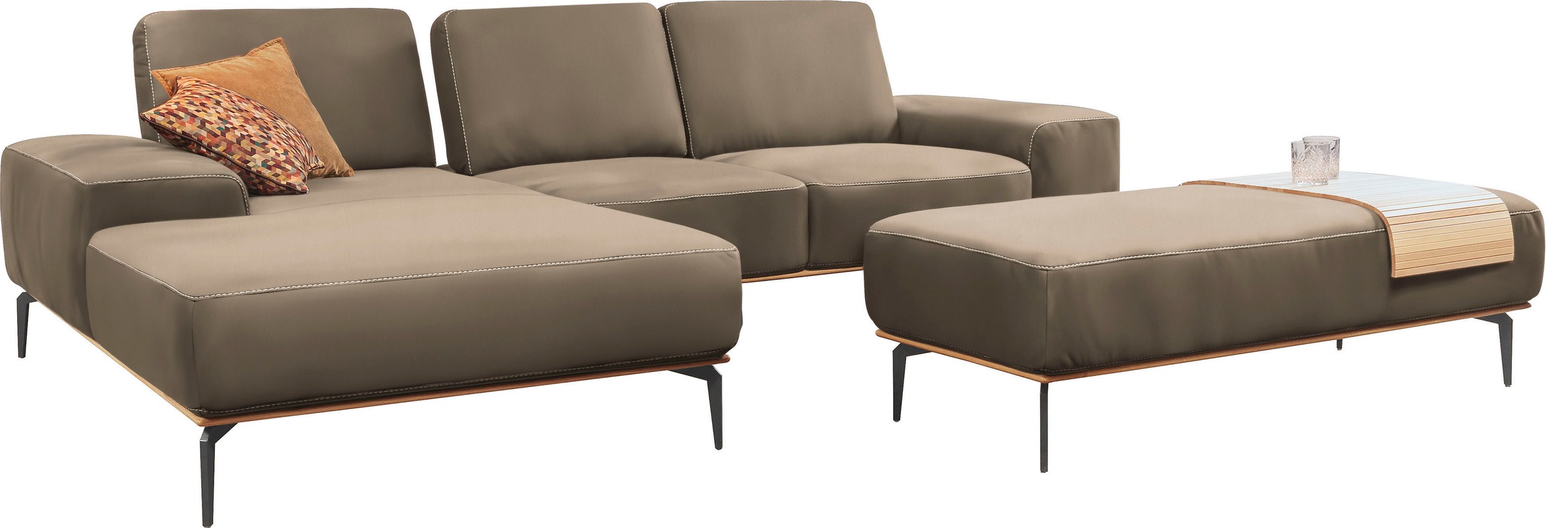 W.SCHILLIG Ecksofa »run, Designsofa mit tollem Sitzkomfort, bequem, L-Form«, mit Holzsockel, Füße in Schwarz pulverbeschichtet, Breite 279 cm
