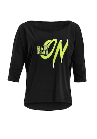 3/4-Arm-Shirt »MCS001 ultra leicht«, mit Neon gelbem Glitzer-Aufdruck