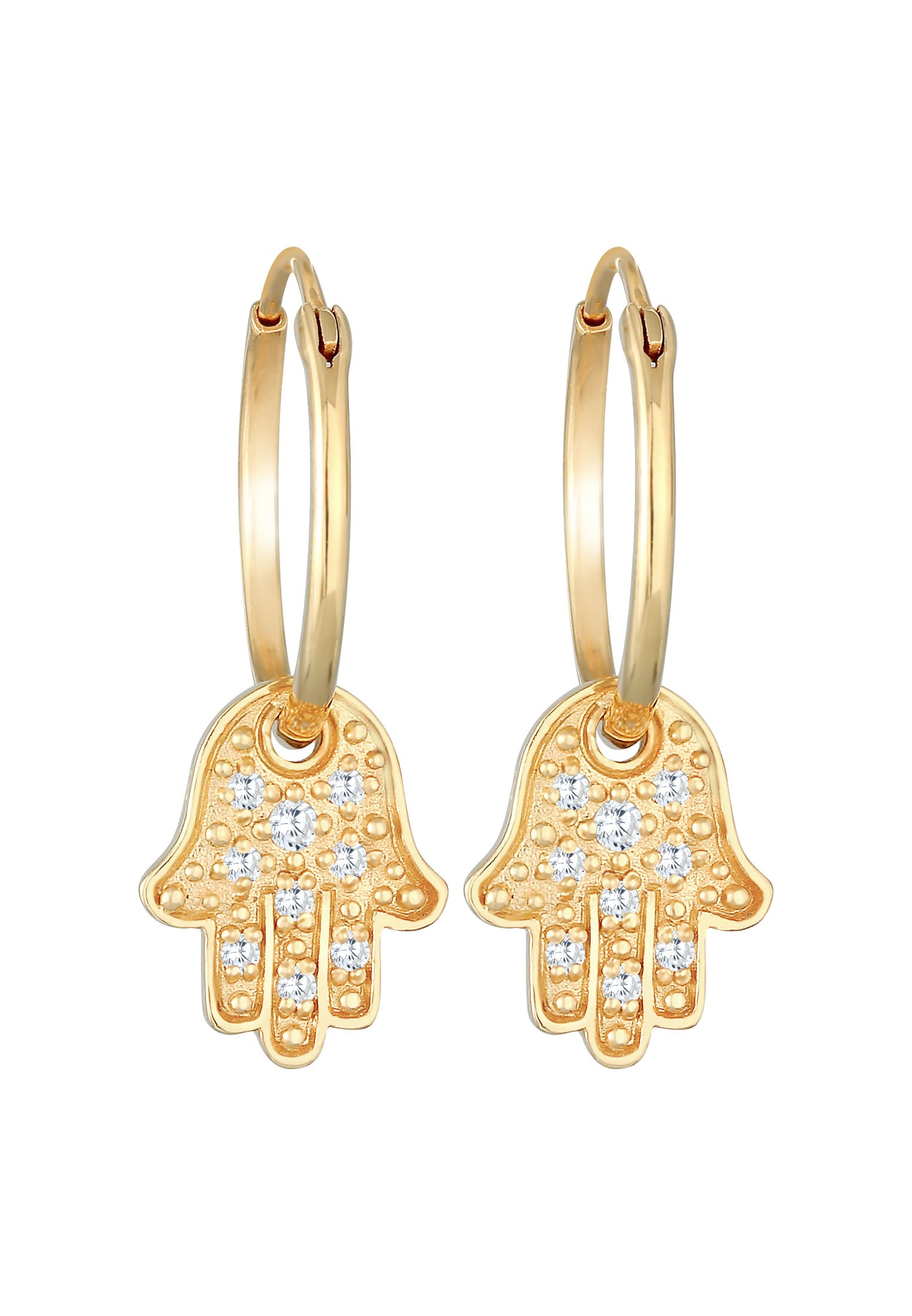 Elli Paar Creolen »Ohrringe Creolen Anhänger Hamsa Hand Zirkonia 925 Silber«