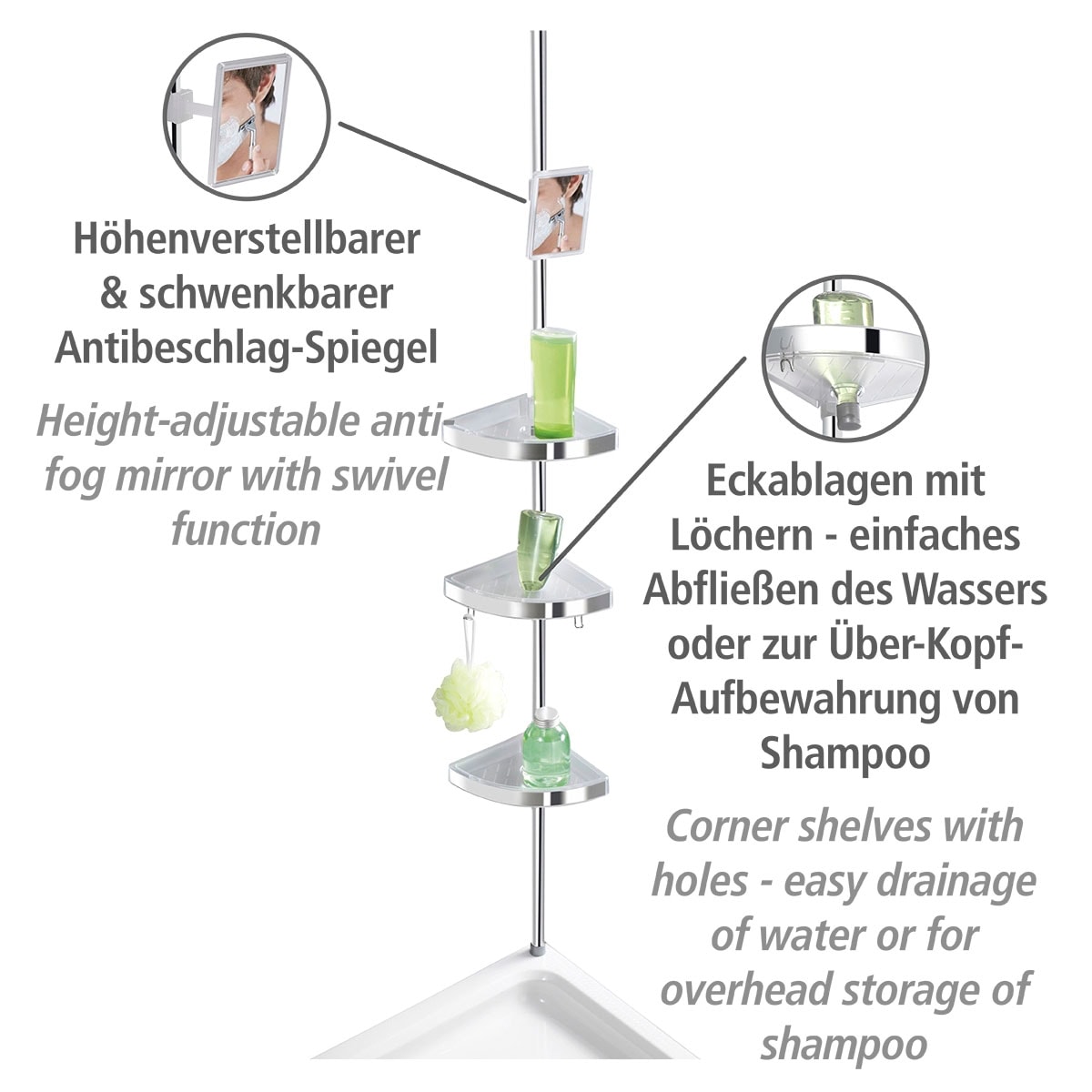 WENKO Teleskopregal »Premium«, 3 Ablagen, 1 Spiegel