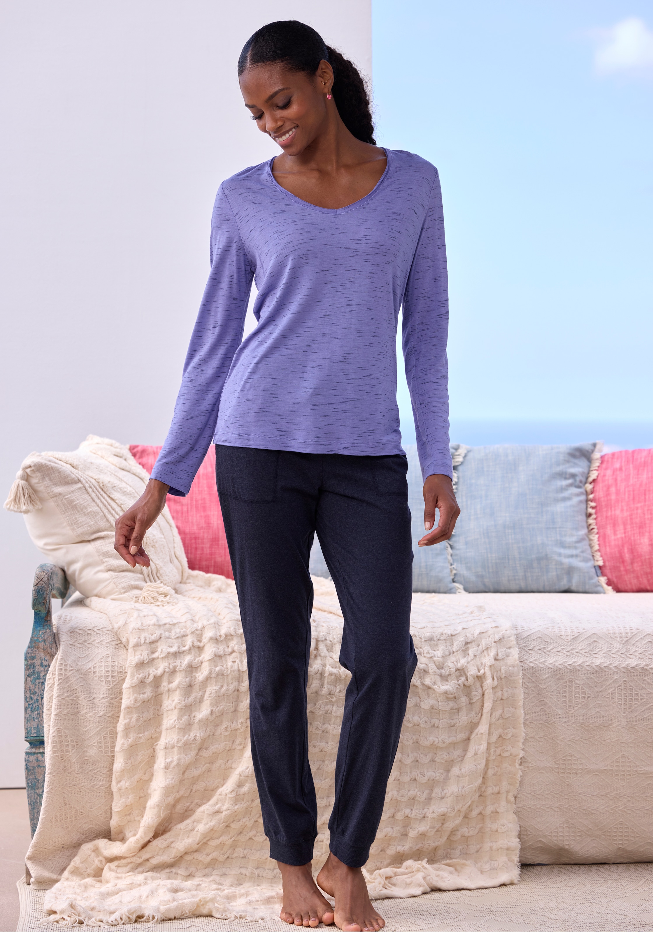 Vivance Dreams by Lascana Pyjama Set, 2 tlg. mit schönem Melangeeffekt