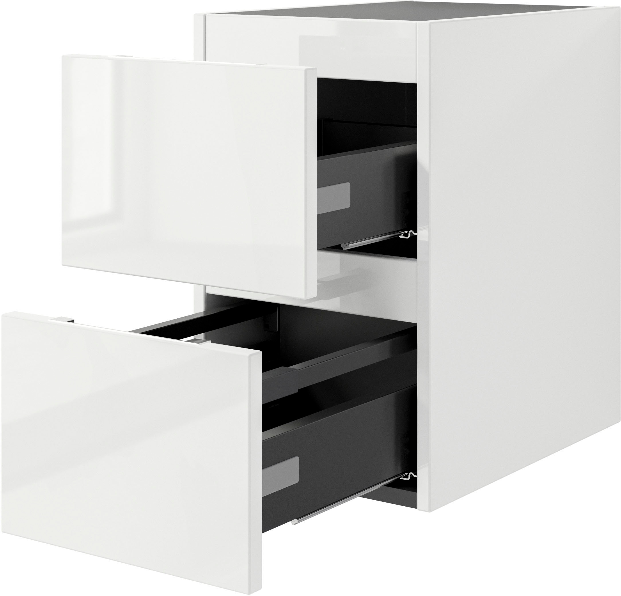 Saphir Waschtisch »Serie 4035 Keramik-Aufsatzbecken mit Unterschrank, 88 cm breit«, Waschplatz mit 4 Schubladen, Griffuge, Schneeweiß Glanz