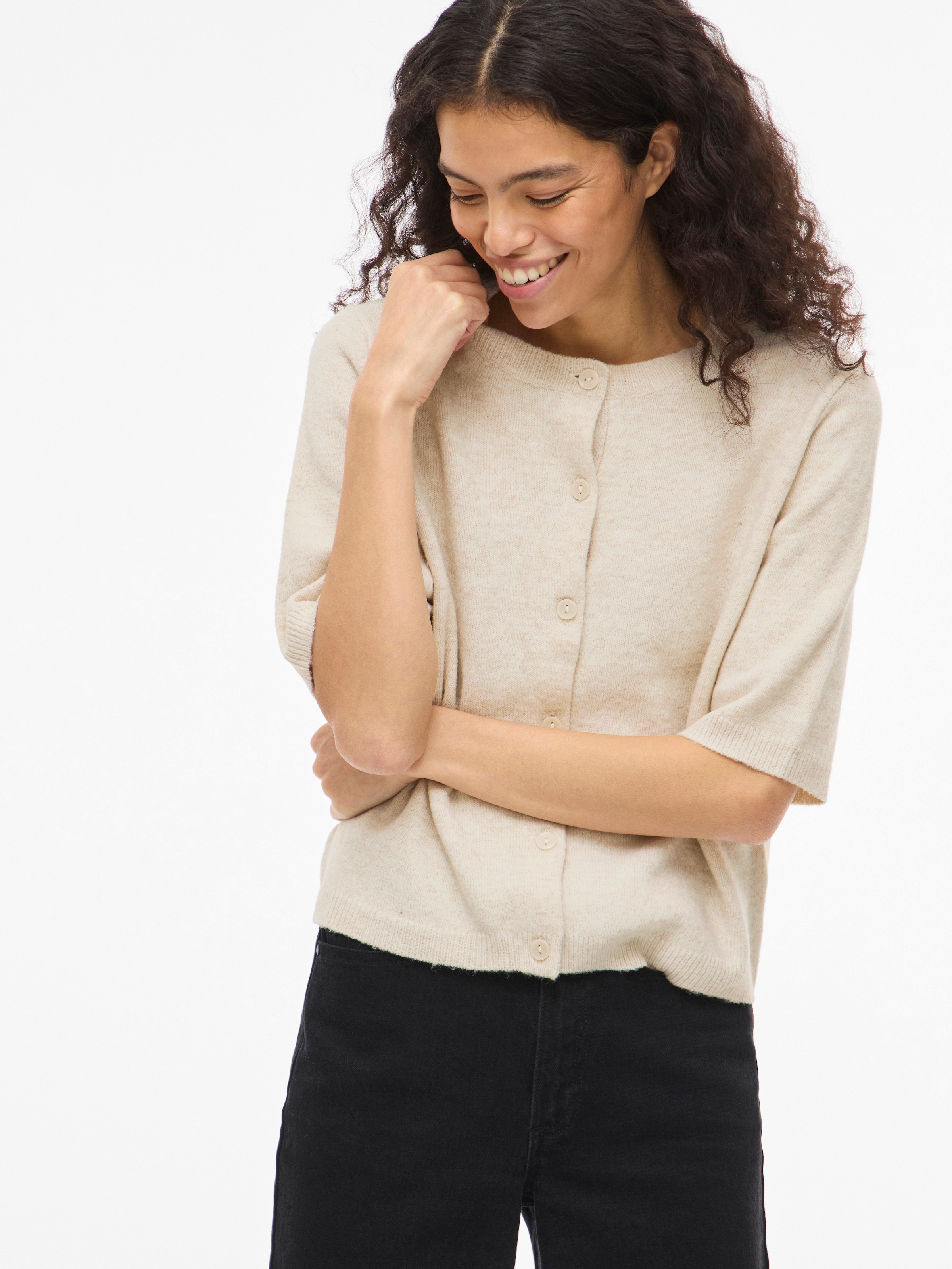 Vila Strickjacke »VILIGA 2/4 O-NECK KNIT CARDIGAN - NOOS« Materialmix, regular fit