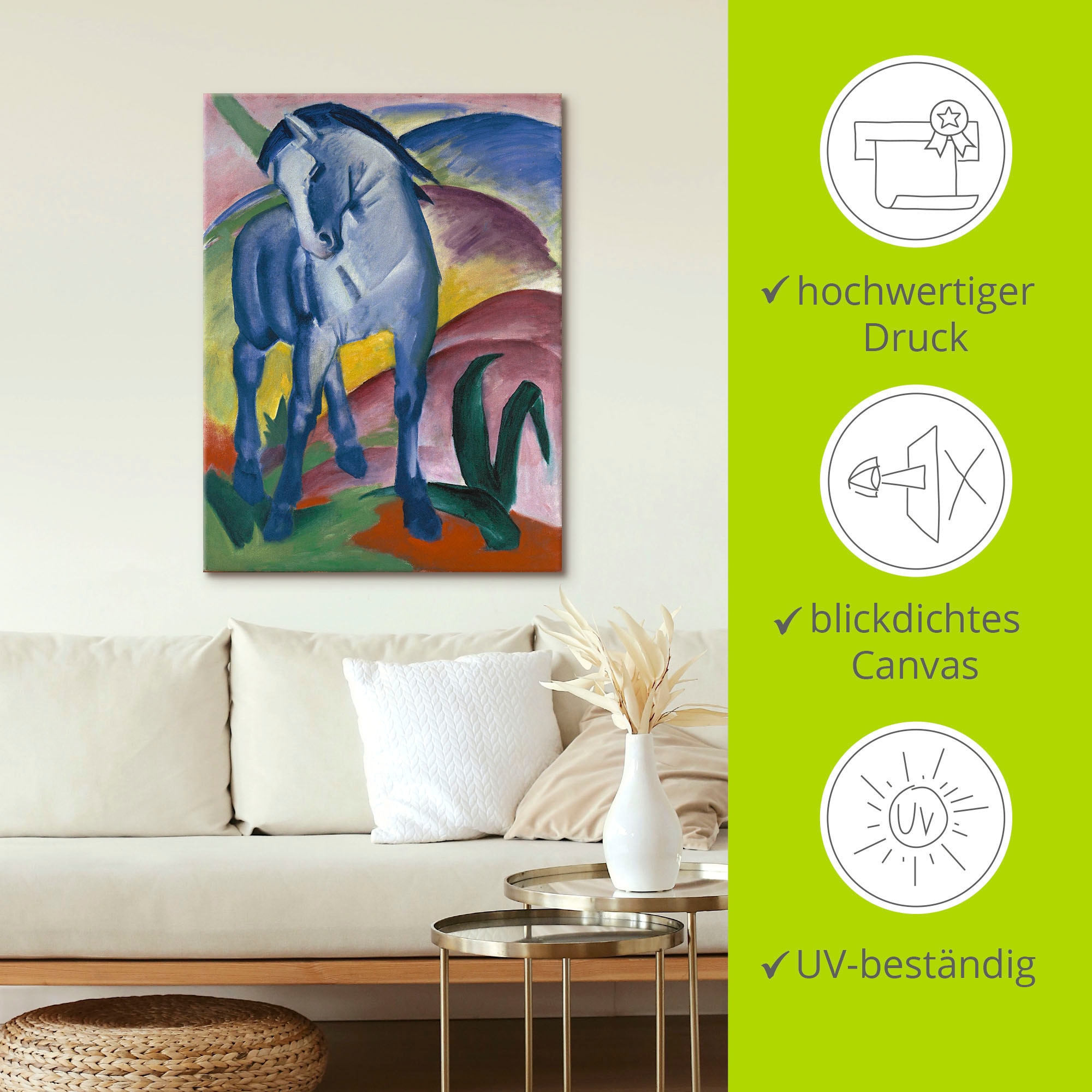 Artland Wandbild »Blaues Pferd I. 1911.« Haustiere 1 Stk. tlg. als Leinwandbild, Poster in verschied. Größen