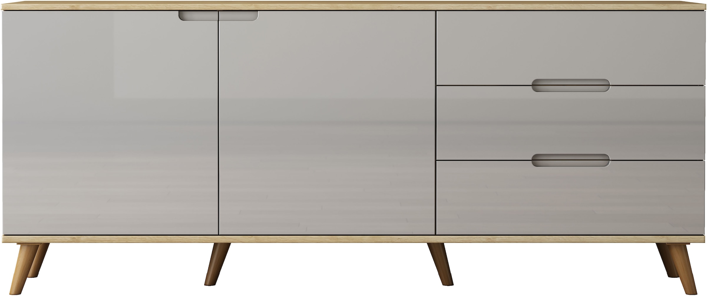 OTTO home Sideboard »Lund« mit glänzenden Fronten, Griffmulden, helles Holzdekor, Breite 180 cm
