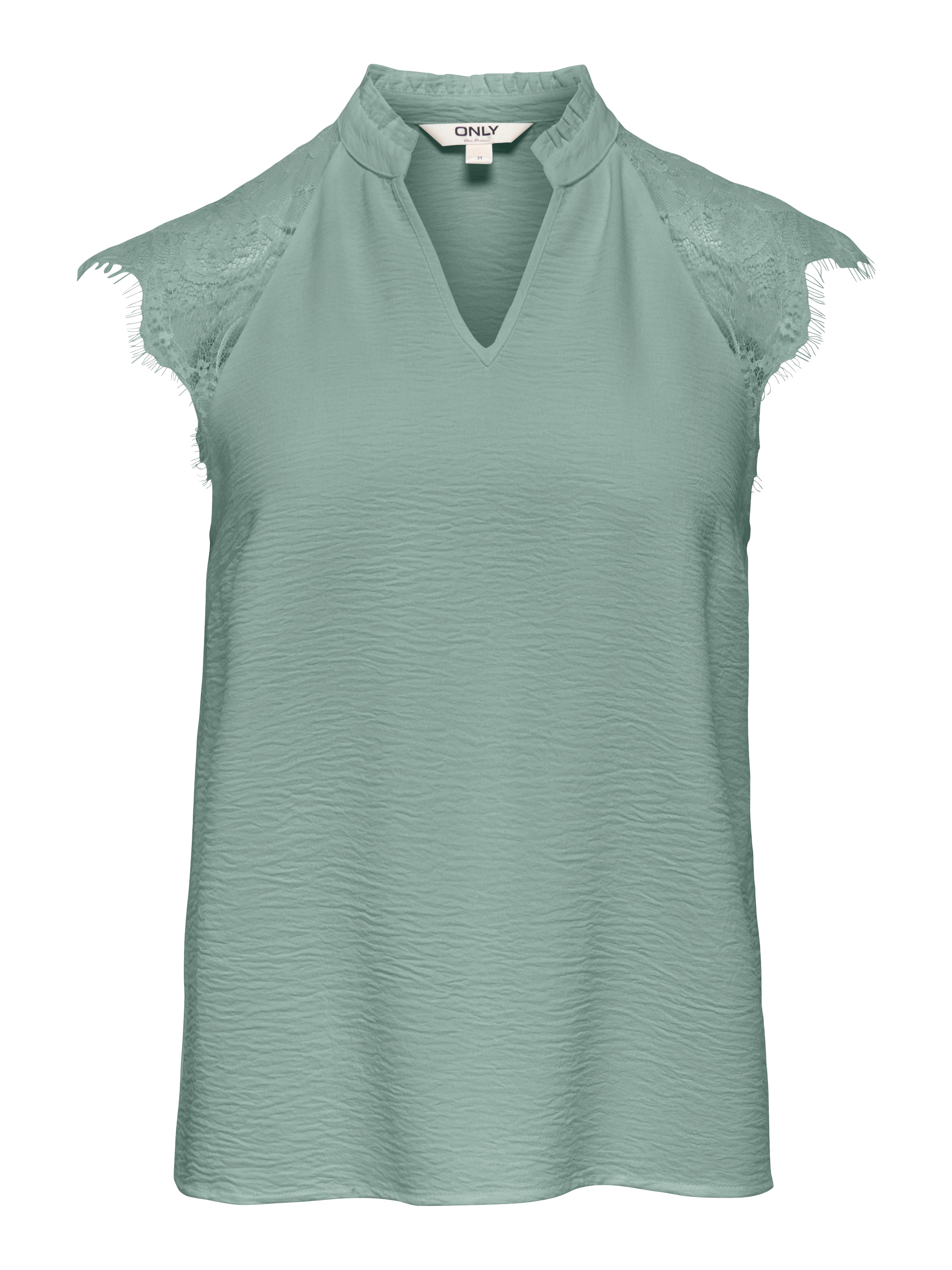 ONLY Shirttop »ONLPLOY METTE SL LACE V-NECK TOP WVN« Kunstfaser, regular fit, V-Ausschnitt