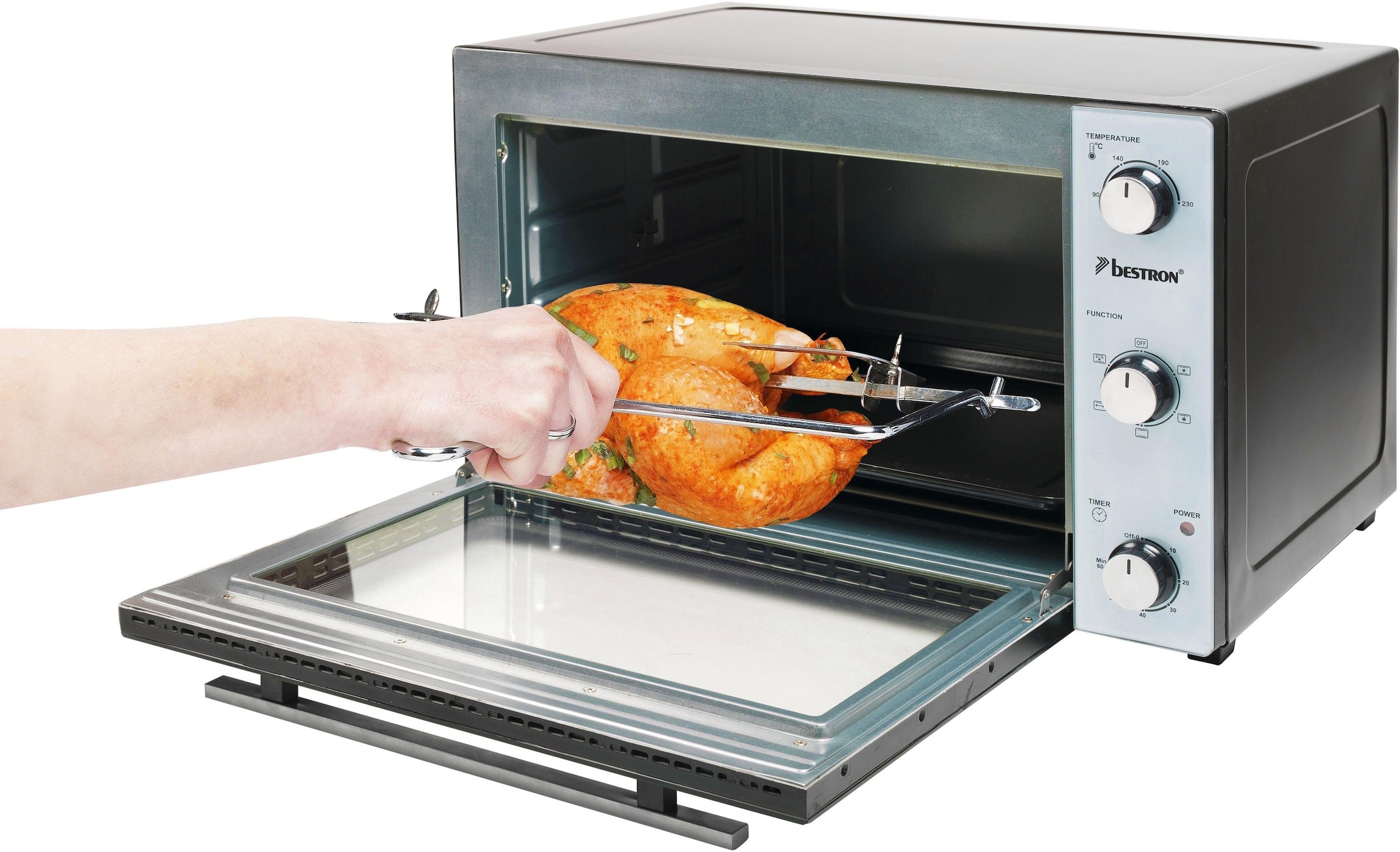 bestron Minibackofen »2-in-1 Gerät«, mit Drehspieß, 1500 W, Edelstahl, Schwarz