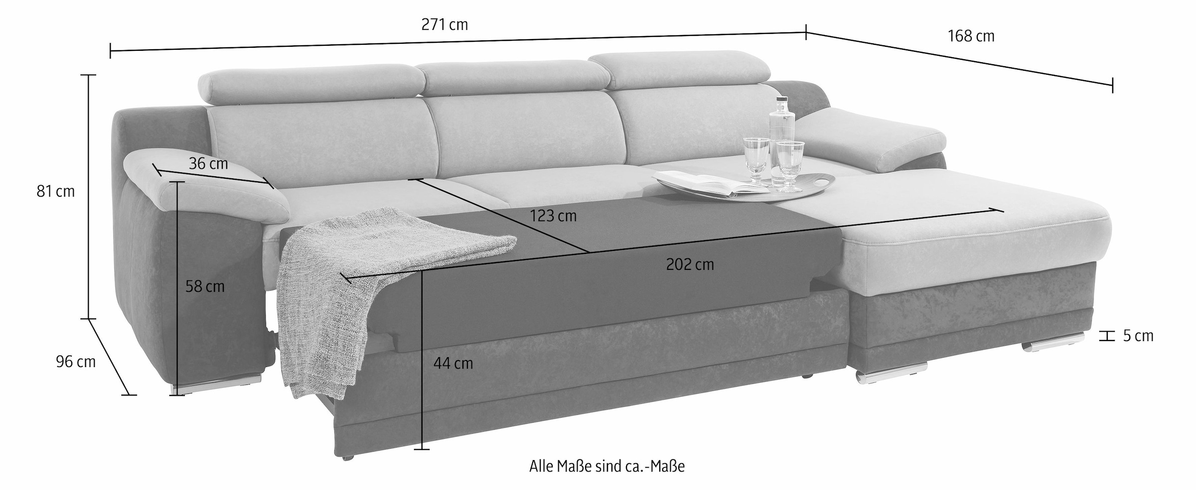 sit&more Ecksofa Xenia L-Form, mit Kopfteilverstellung, wahlweise mit Bettfunktion