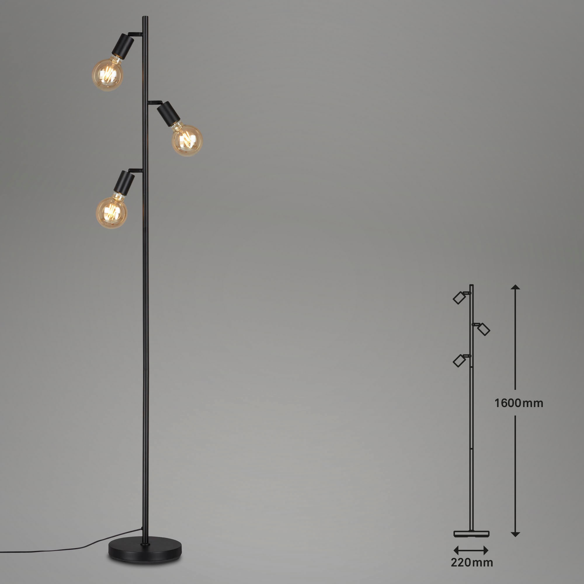 Briloner Leuchten Stehlampe »1387035 KUGLO«, Leuchtmittel E27 | ohne Leuchtmittel, metall/schwarz, inkl. Kabelschalter, exkl. 3x E27 max. 10 W