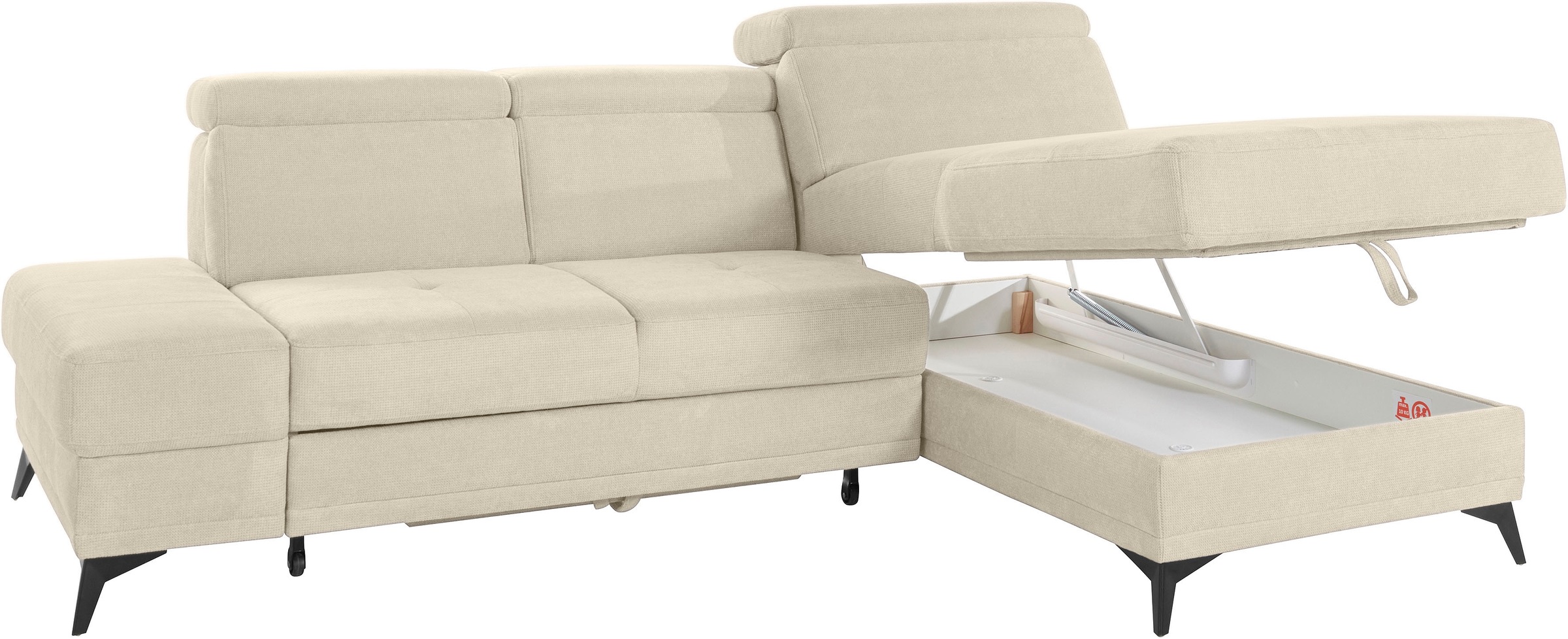 INOSIGN Ecksofa »Cardiz L-Form«, inkl.Kopfteilverstellung und Federkern wahlweise mit Bettfunktion