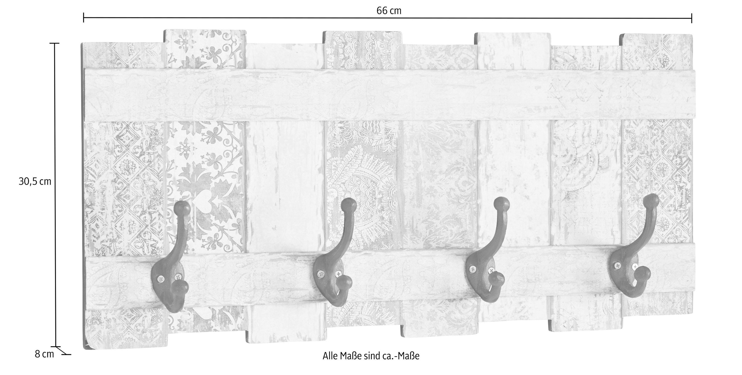 Home affaire Hakenleiste »Pastell«, Garderobe mit 4 Kleiderhaken, Pastell-Farben, Shabby Look