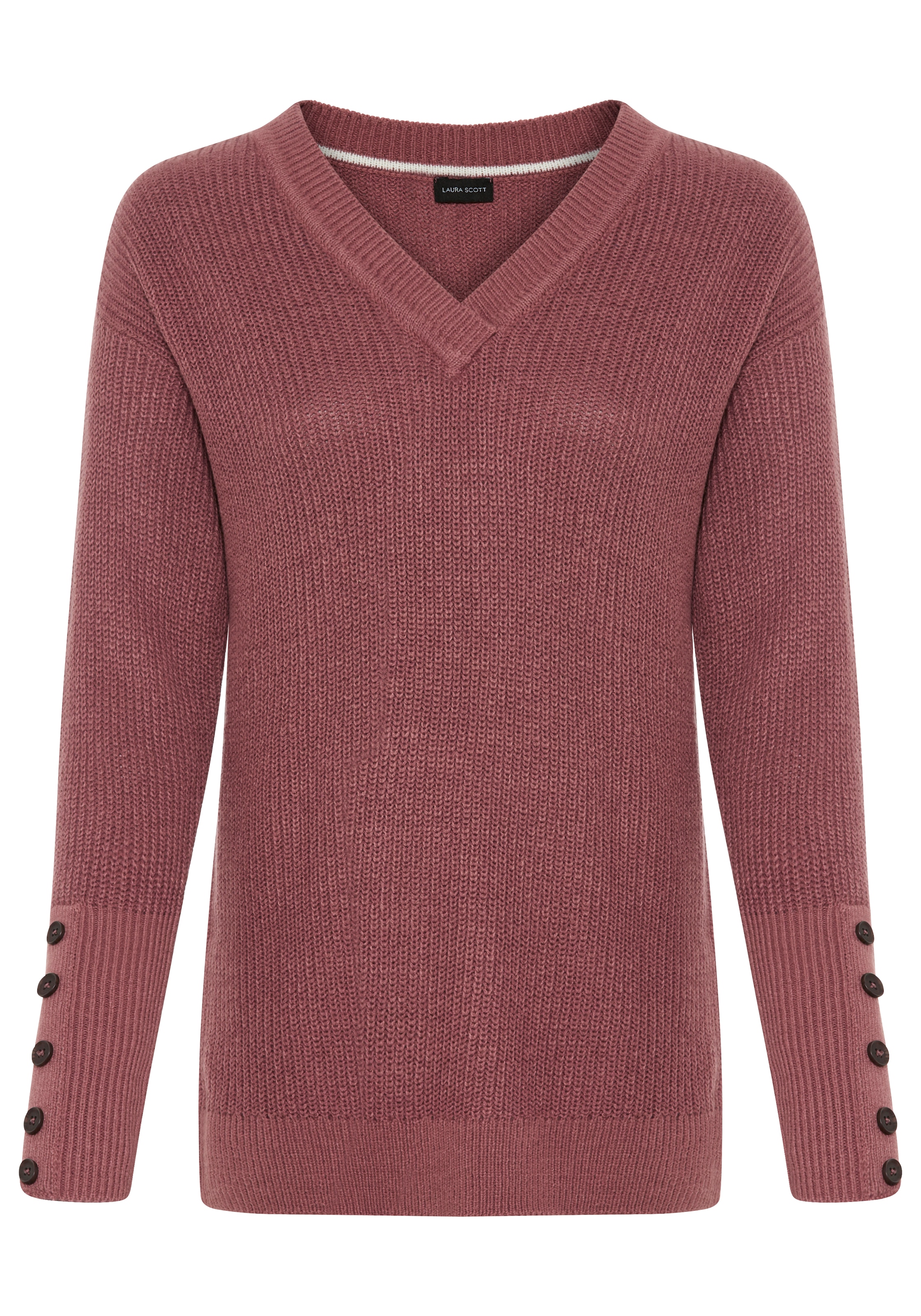 Laura Scott V-Ausschnitt-Pullover Übergangspullover aus Baumwolle mit Knopfleiste - NEUE KOLLEKTION