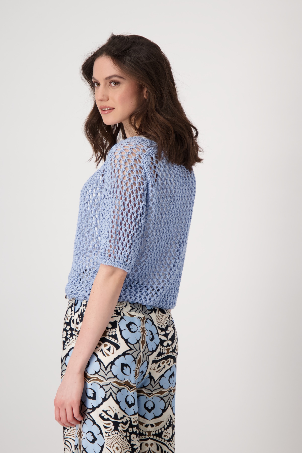 Monari Strickpullover »Pullover Ajour Bändchen«, Mit U-Boot-Ausschnitt