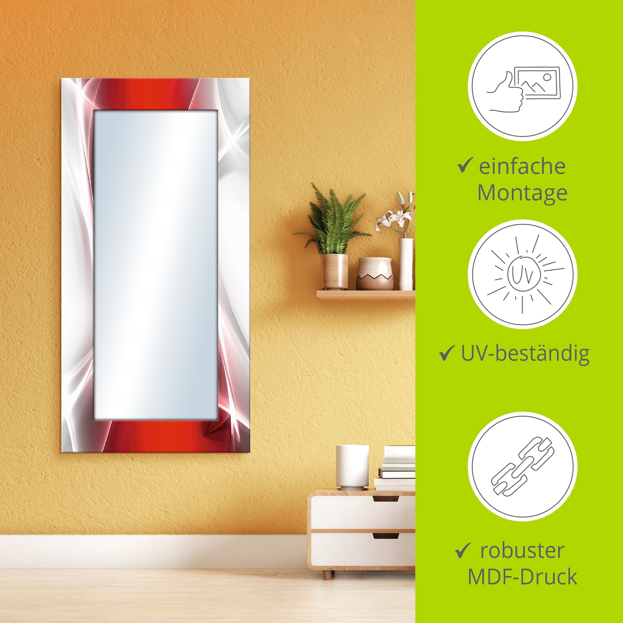 Artland Dekospiegel »Kreatives Element Rot«, (1 St.), Wandspiegel, gerahmter Ganzkörperspiegel mit Motivrahmen, Flurspiegel