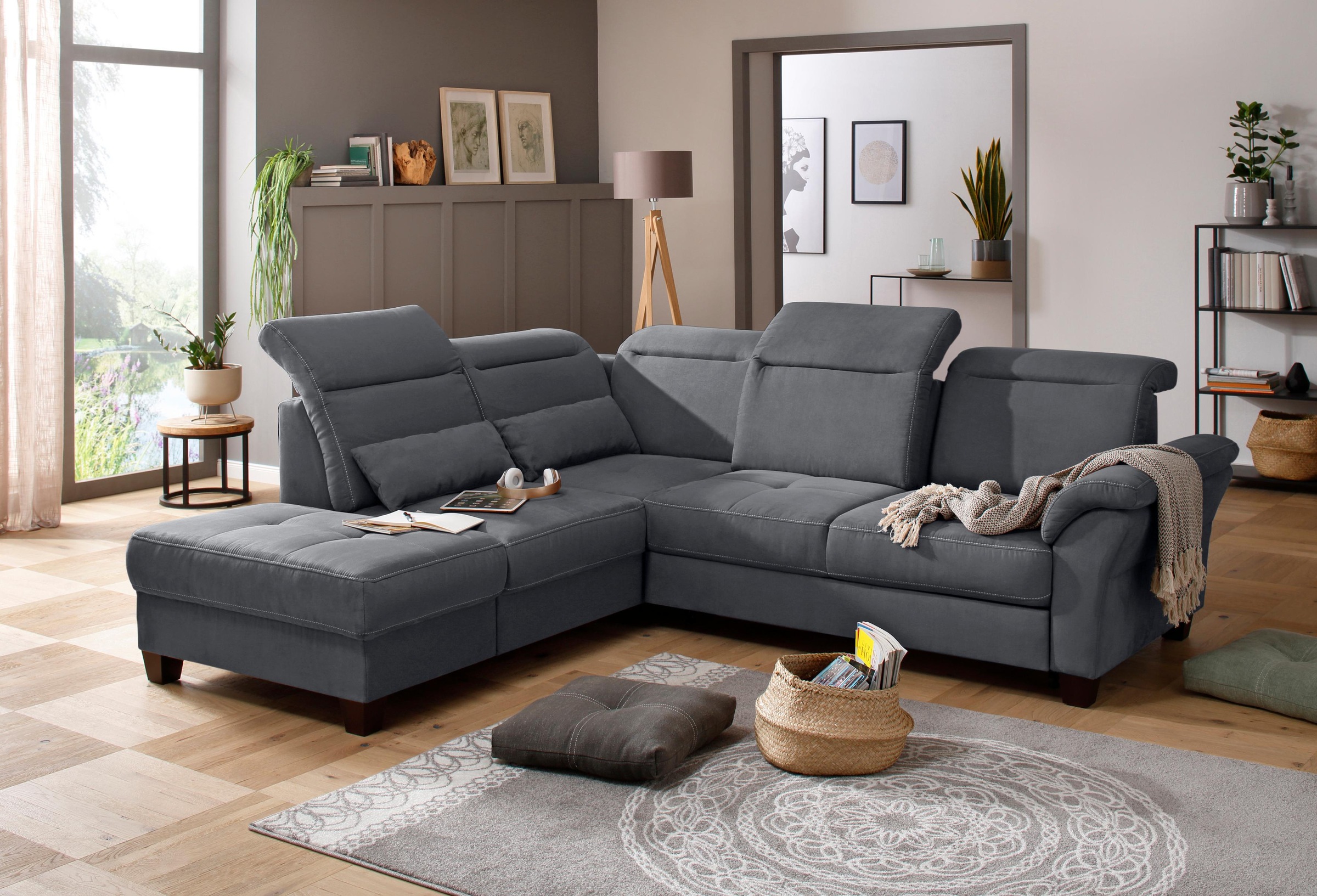 Home affaire Ecksofa »Solvei L-Form«, wahlweise auch mit Kopfteilverstellung und Bettfunktion, Federkern