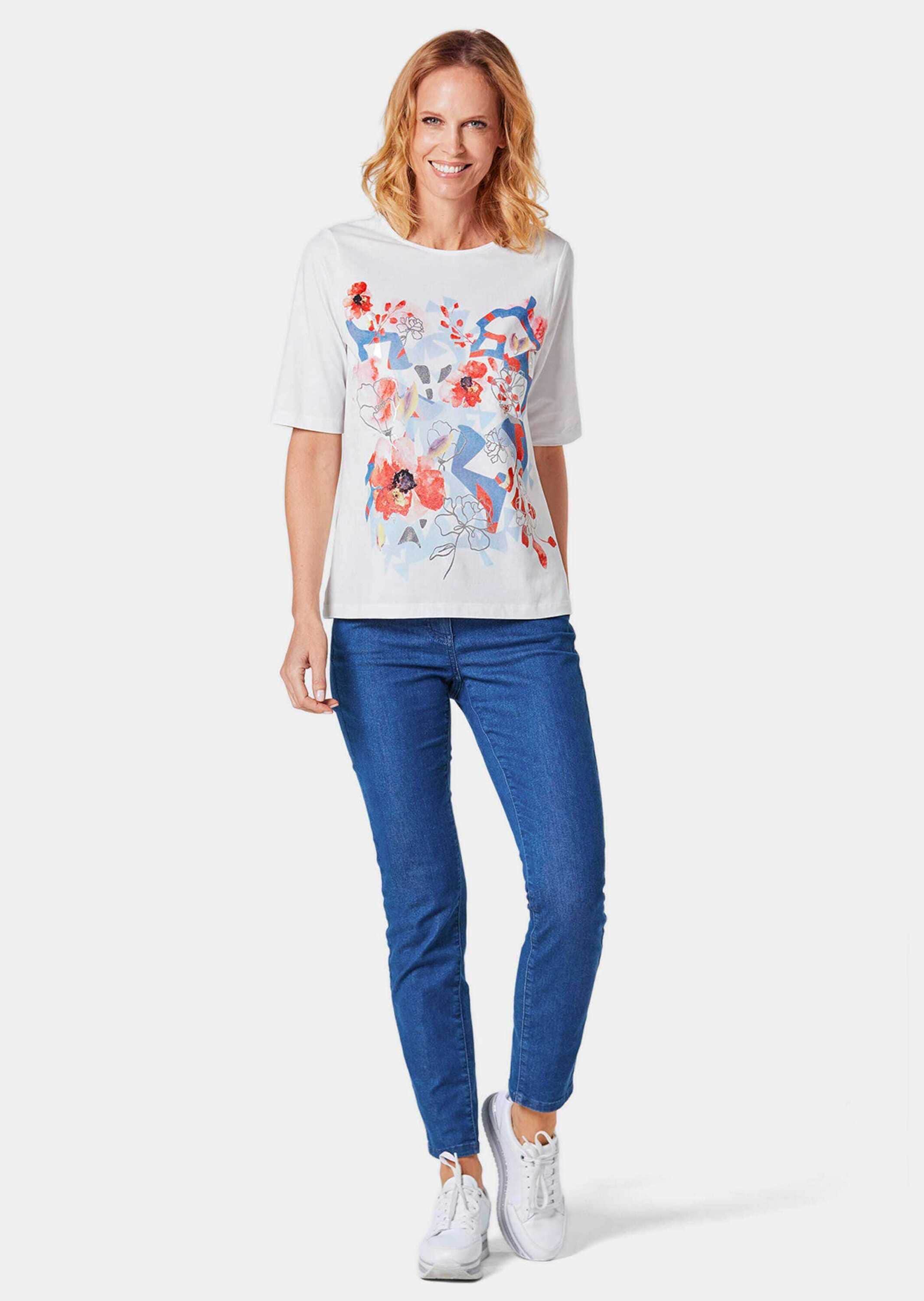 GOLDNER Print-Shirt »Kurzgröße Druckshirt aus Baumwoll-Jersey« Ausschnitt mit schmalem Einfass