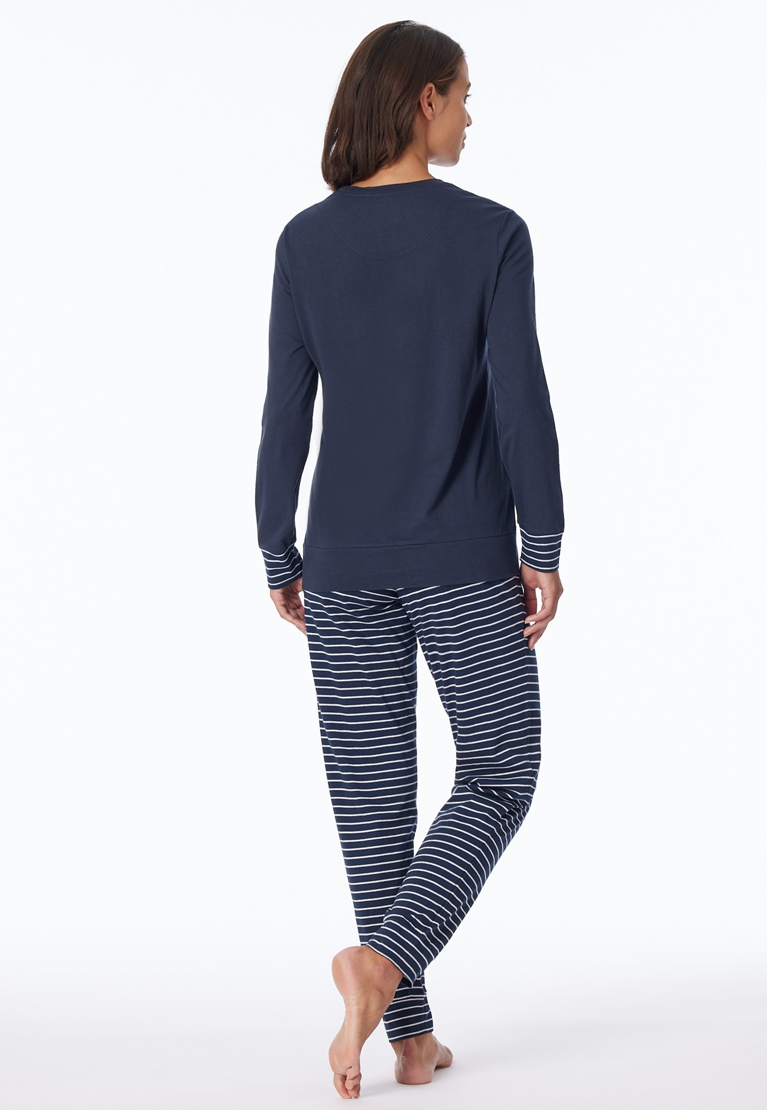 uncover by SCHIESSER Schlafanzug »Uncover Nightwear« 2 tlg. Rundhalsausschnitt, Pure Cotton, Streifen, Single Jersey, Langarm