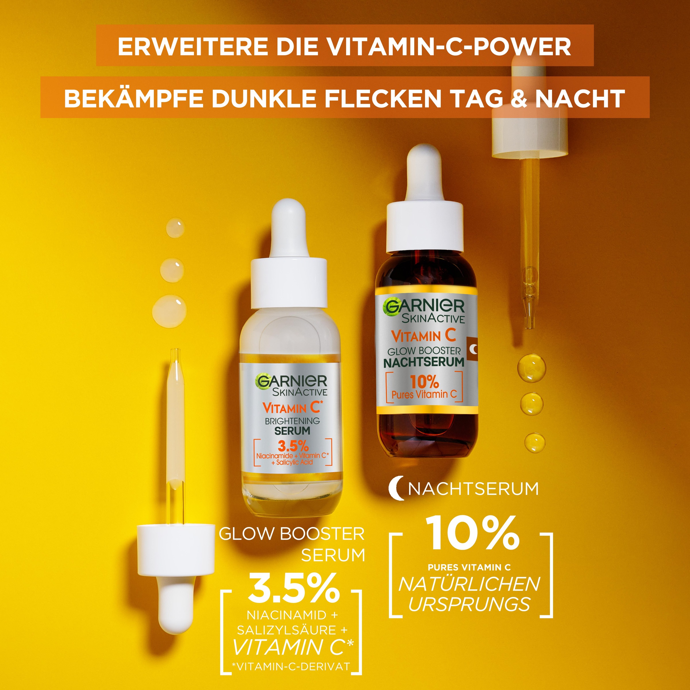 GARNIER Gesichtsserum »Vitamin C Glow Booster Serum Duo« effektivere Hautregeneration, für mehr Glow