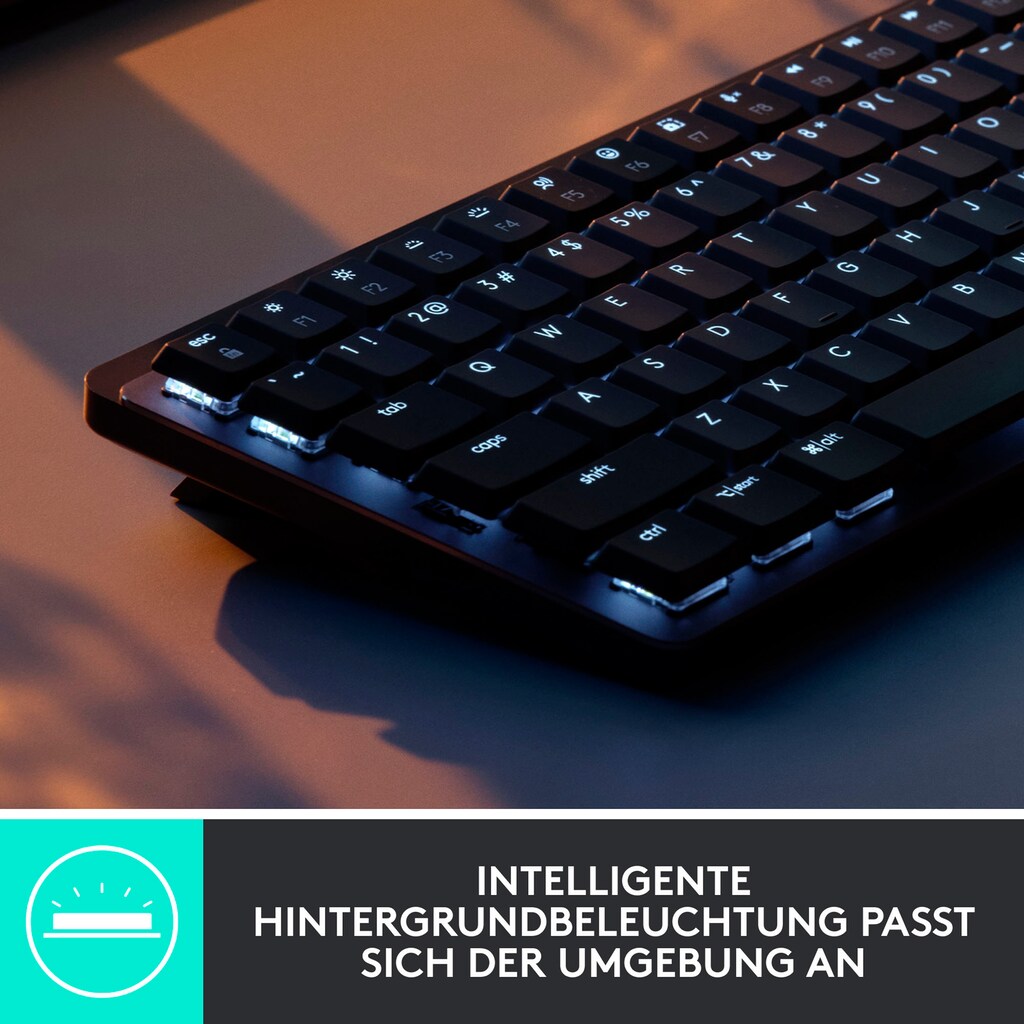 Logitech Tastatur »MX Mechanische kabellose Mini-Tastatur mit Beleuchtung«, (Easy-Switch-Funktionstasten-Multimedia-Tasten-USB-Anschluss)