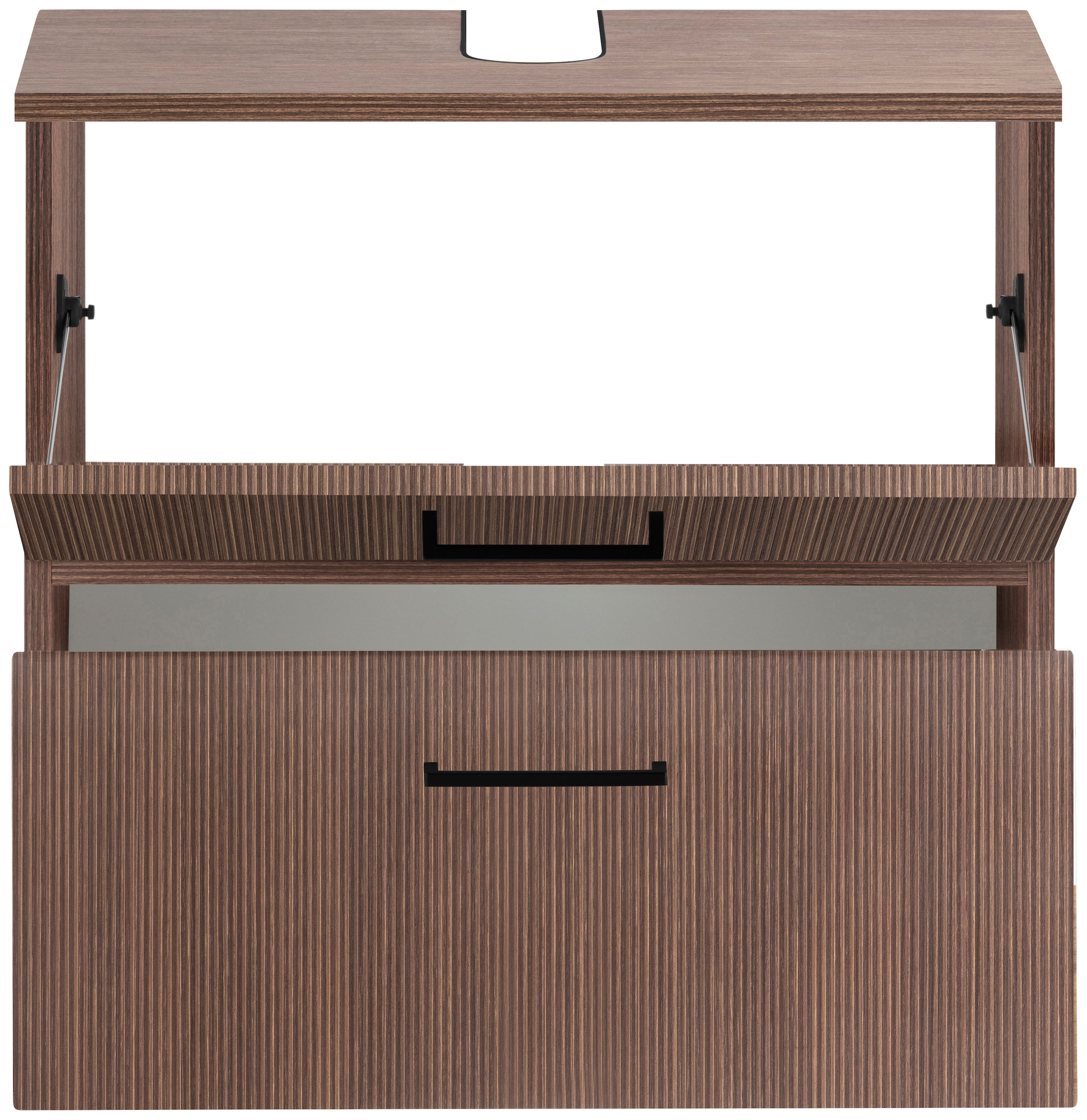 welltime Badmöbel-Set »Trento, Badezimmer-Set, Waschbeckenunterschrank, Hängeschrank«, (4 St.), Unterschrank, Waschbeckenunterschrank, Spiegelschrank, Aufbauleuchte
